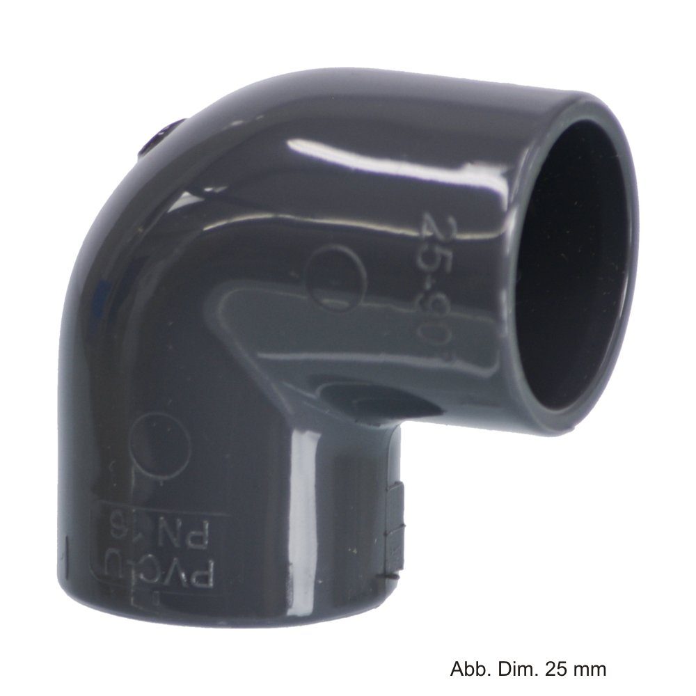 bevo Wasserrohr PVC-U Winkel 90°, Klebemuffe, 16 bar, 16 mm