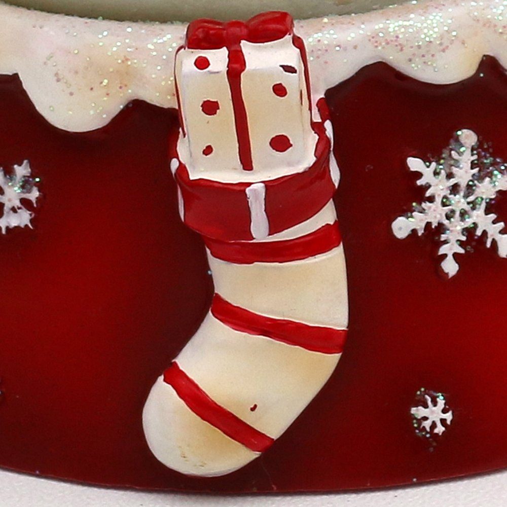 Dekohelden24 Schneekugel Schneekugel, Schneemann mit H/B/Ø 8,5 weiß, rot Kind, Maße Kugel: ca. St) (1