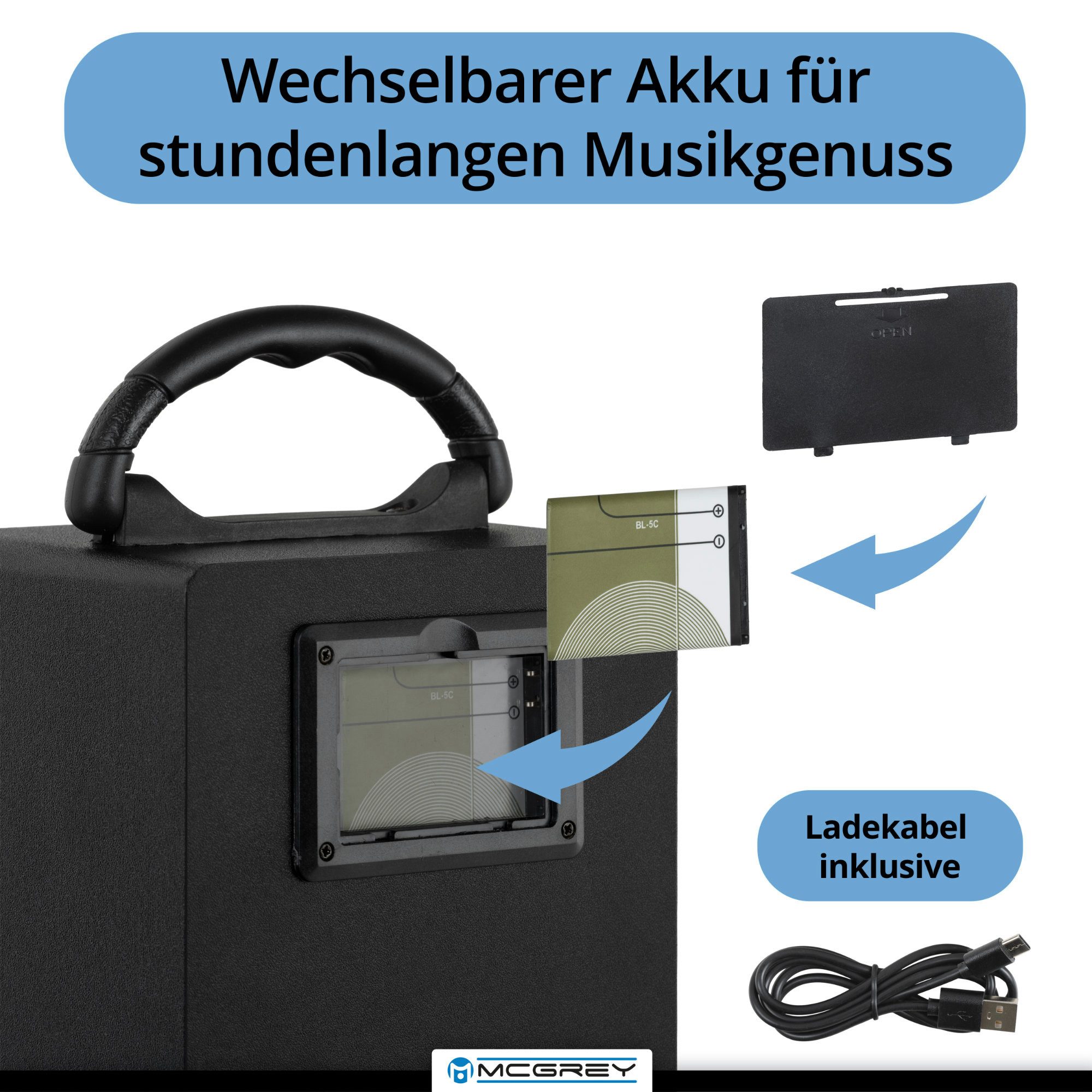 McGrey Tragbarer Speaker für vielseitigen Einsatz inklusive Fernbedienung - Bluetooth-Lautsprecher (6 W, FM-Radio mit 30 speicherbaren Senderplätzen integriert) – Bild 5 von 5
