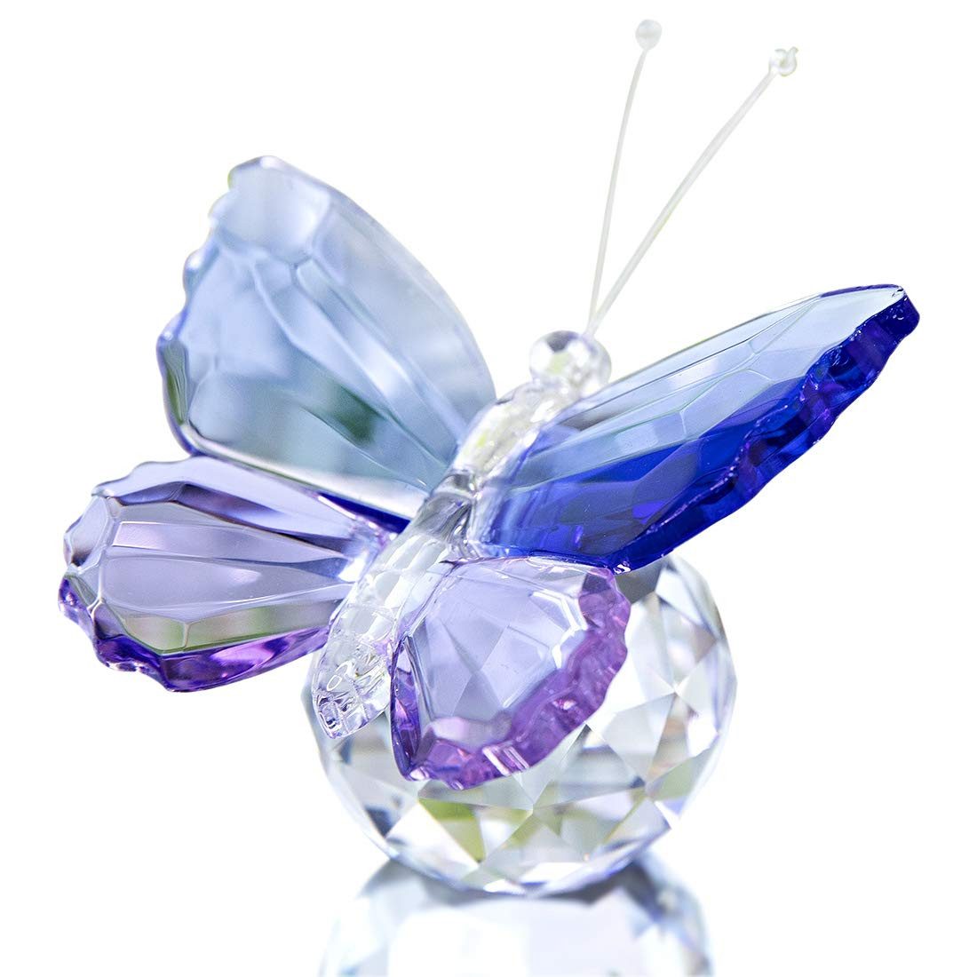 HYTIREBY Dekoobjekt Blauer und lila Kristall Schmetterling mit Kugelbasis (1 St), Briefbeschwerer aus Glas Tierfigur für Wohnzimmer