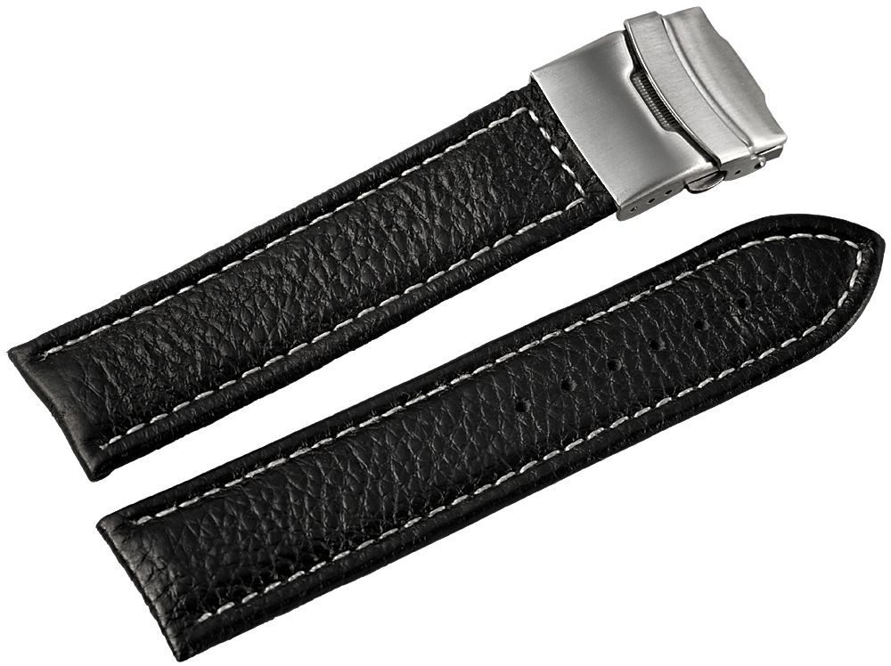STEINMEISTER Uhrenarmband 8000377 Echtleder-Uhrenarmband, schwarz, Faltschließe, 16 mm / 18