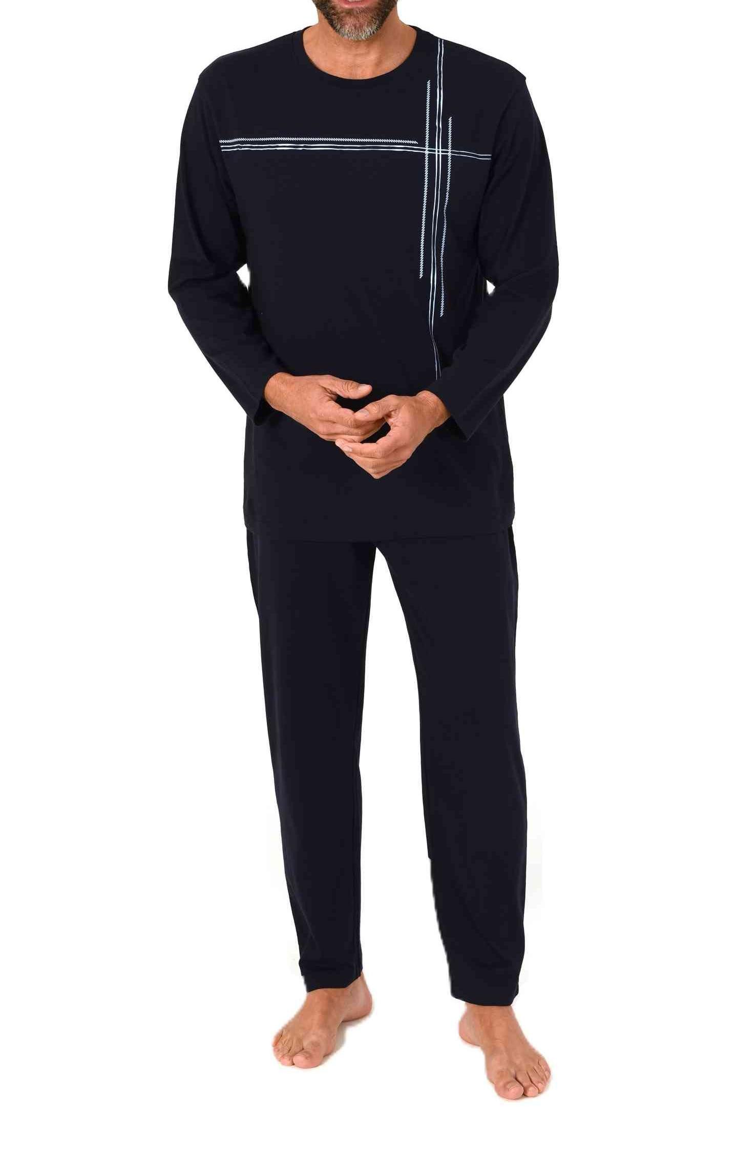 Normann Pyjama Normann Herren langarm Schlafanzug mit Frontprint in zeitlos günstig online kaufen