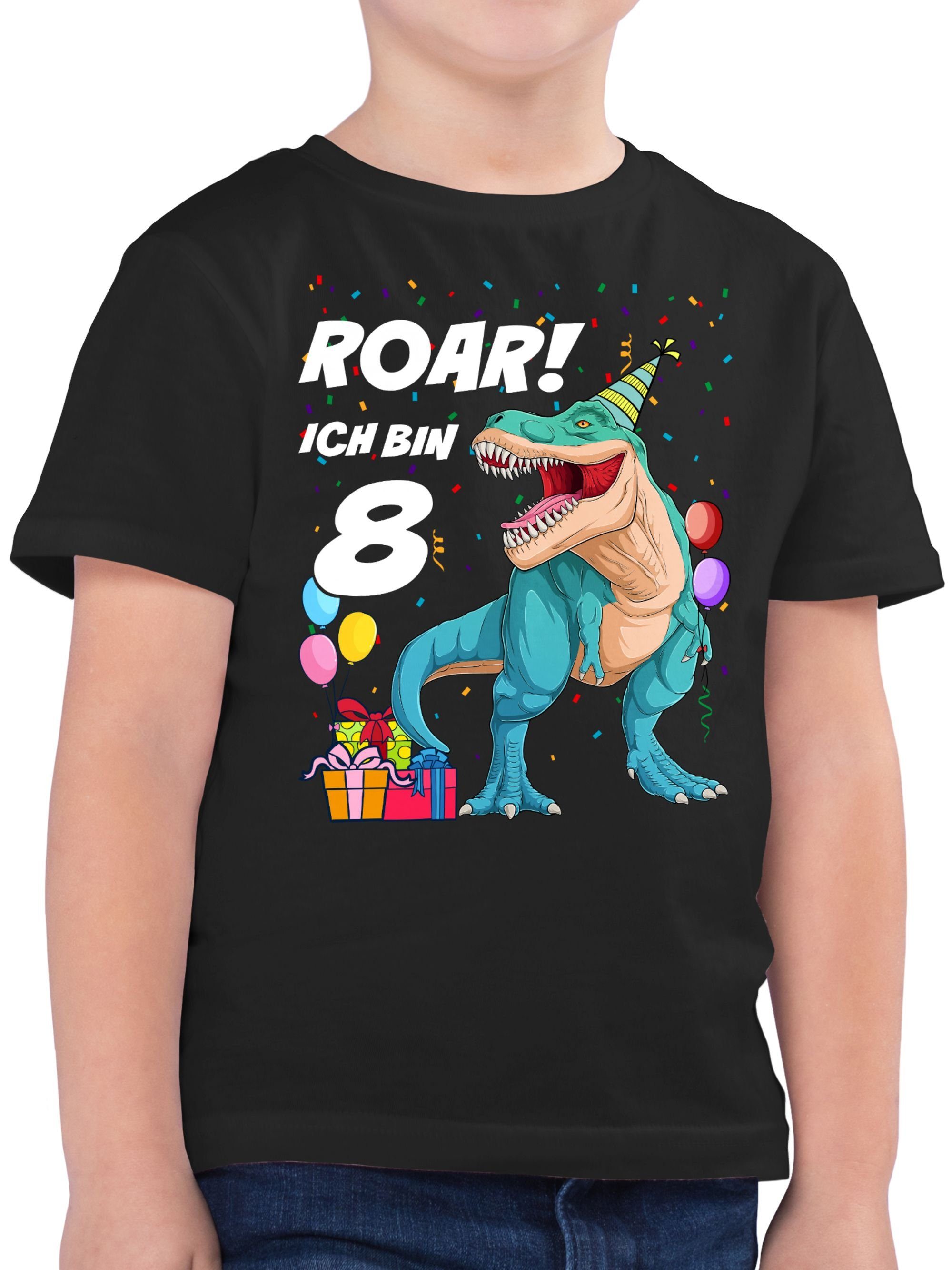Shirtracer T-Shirt Ich bin 8 Jahre - T-Rex Dinosaurier Dino 8. Geburtstag 01 Schwarz