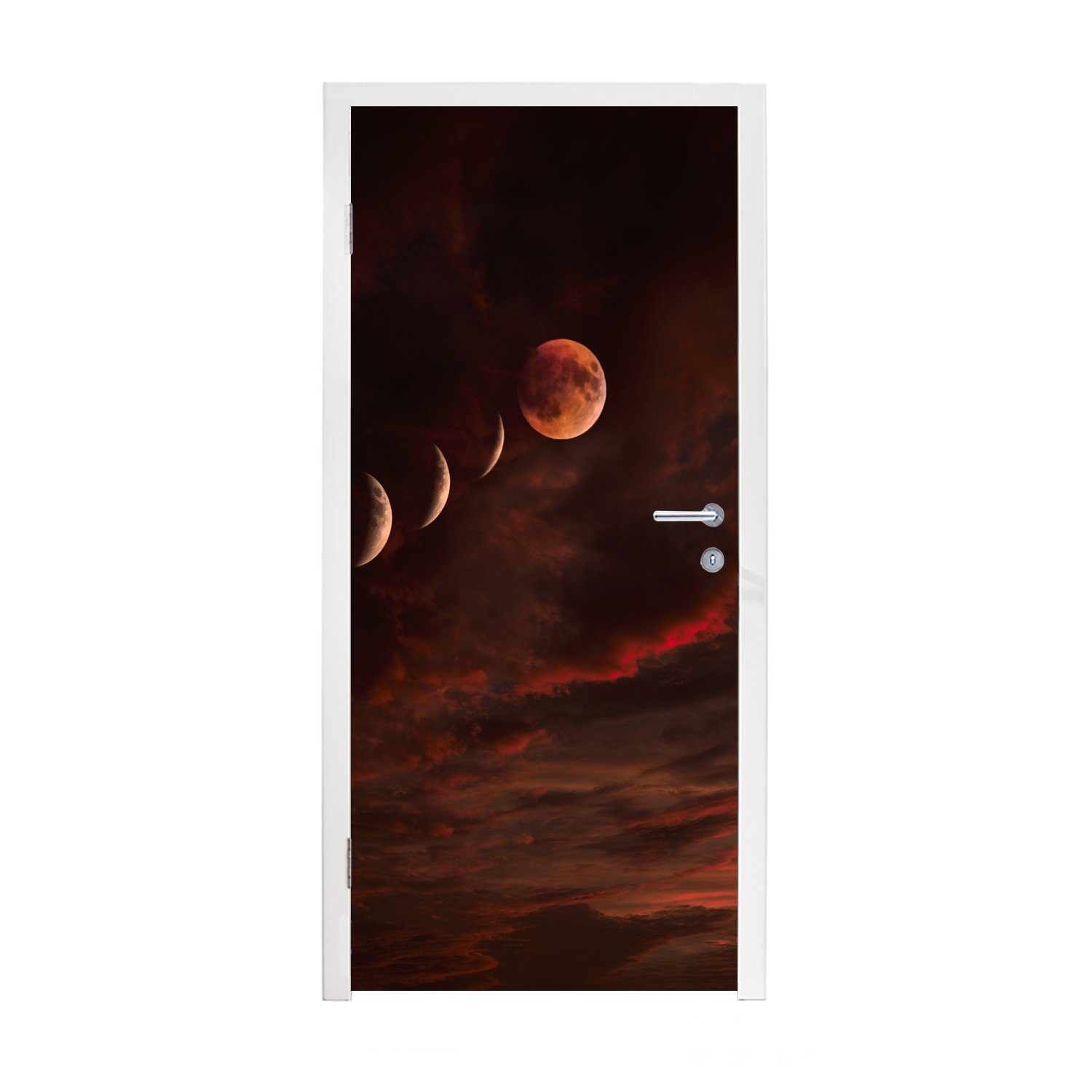 MuchoWow Türtapete Mond - Wolken - Rot, Matt, bedruckt, (1 St), Fototapete für Tür, Türaufkleber, 75x205 cm