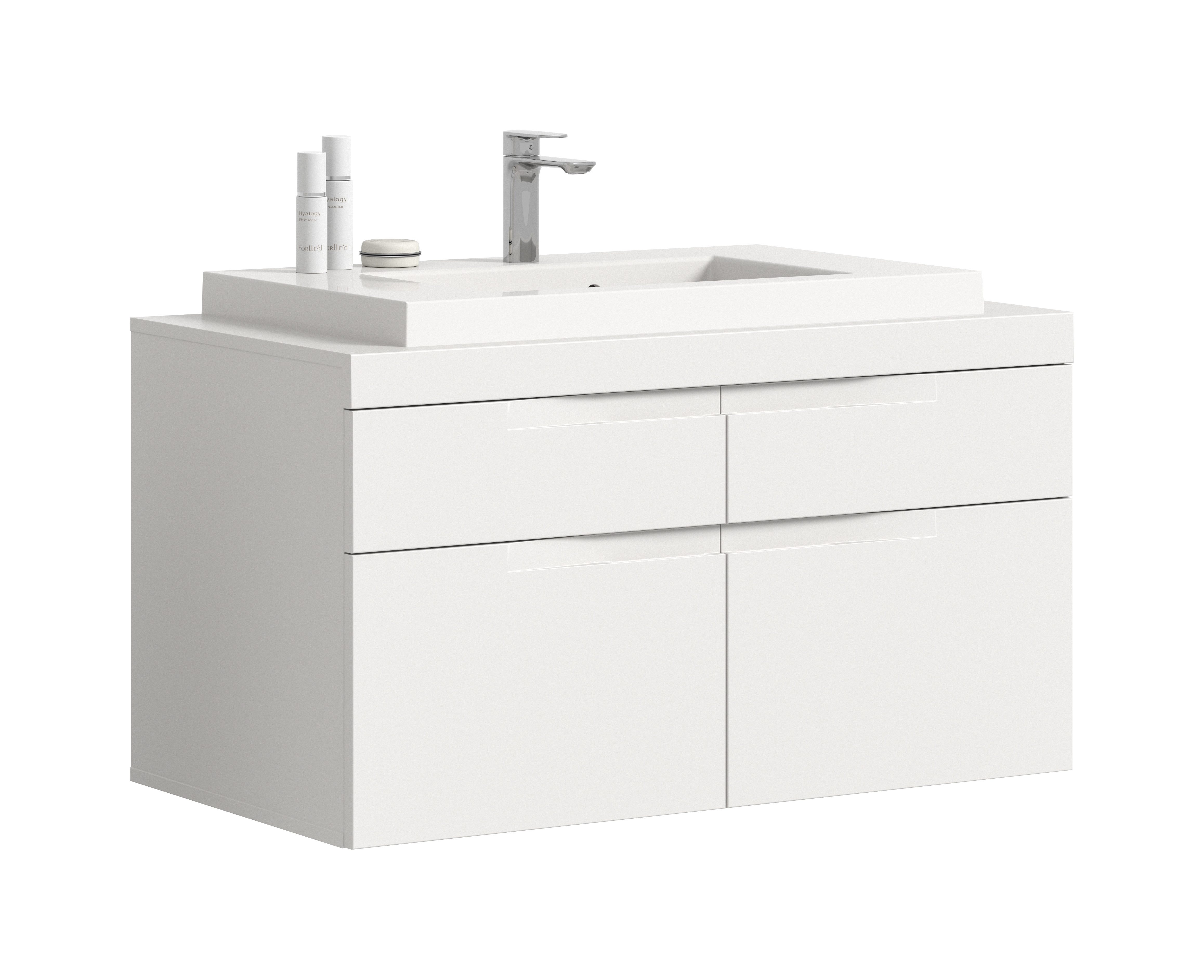 furnling Waschtisch inkl. Waschbecken - Vivaro, mit 4 Schubladen, matte MDF-Front, Breite 100 cm, weiß matt