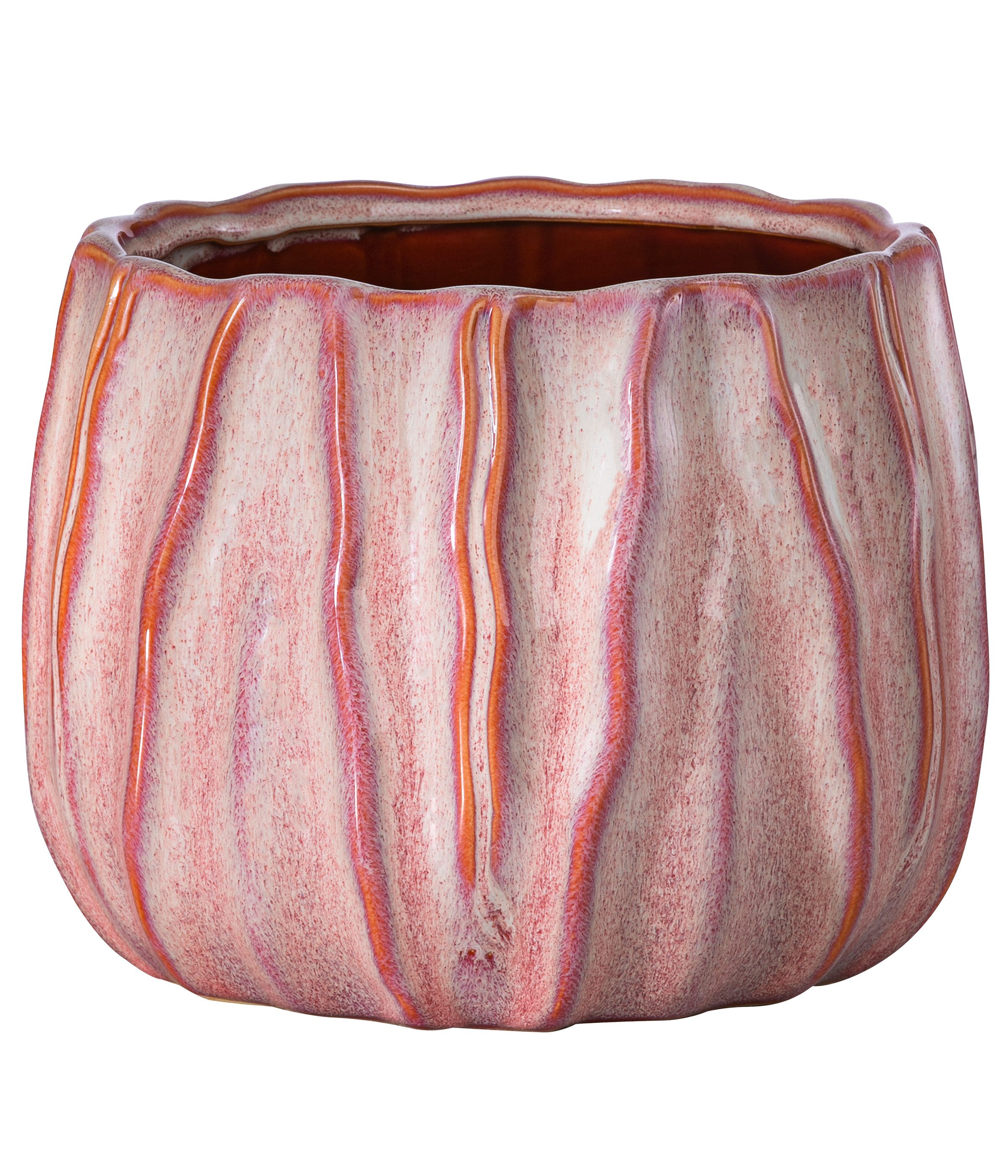 Dehner Übertopf Fan, bauchige Form, glasierte Keramik, versch. Farben, stilvoller Indoor Blumentopf in auffälligem Design