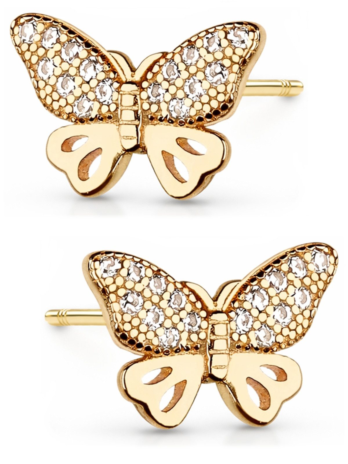 Goldene Hufeisen Paar Ohrstecker Schmetterling Ohrringe 18k Gelbgold vergoldet Echtsilber Ohrstecker, 925 Sterling Silber Goldschmuck für Damen