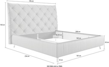 Places of Style Polsterbett Elloree, in 4 Breiten, hinten mit Originalstoff bezogen, auch in Leder, Kopfteilhöhe 143cm, belastbar bis 280 kg, auch in Überlänge 220cm