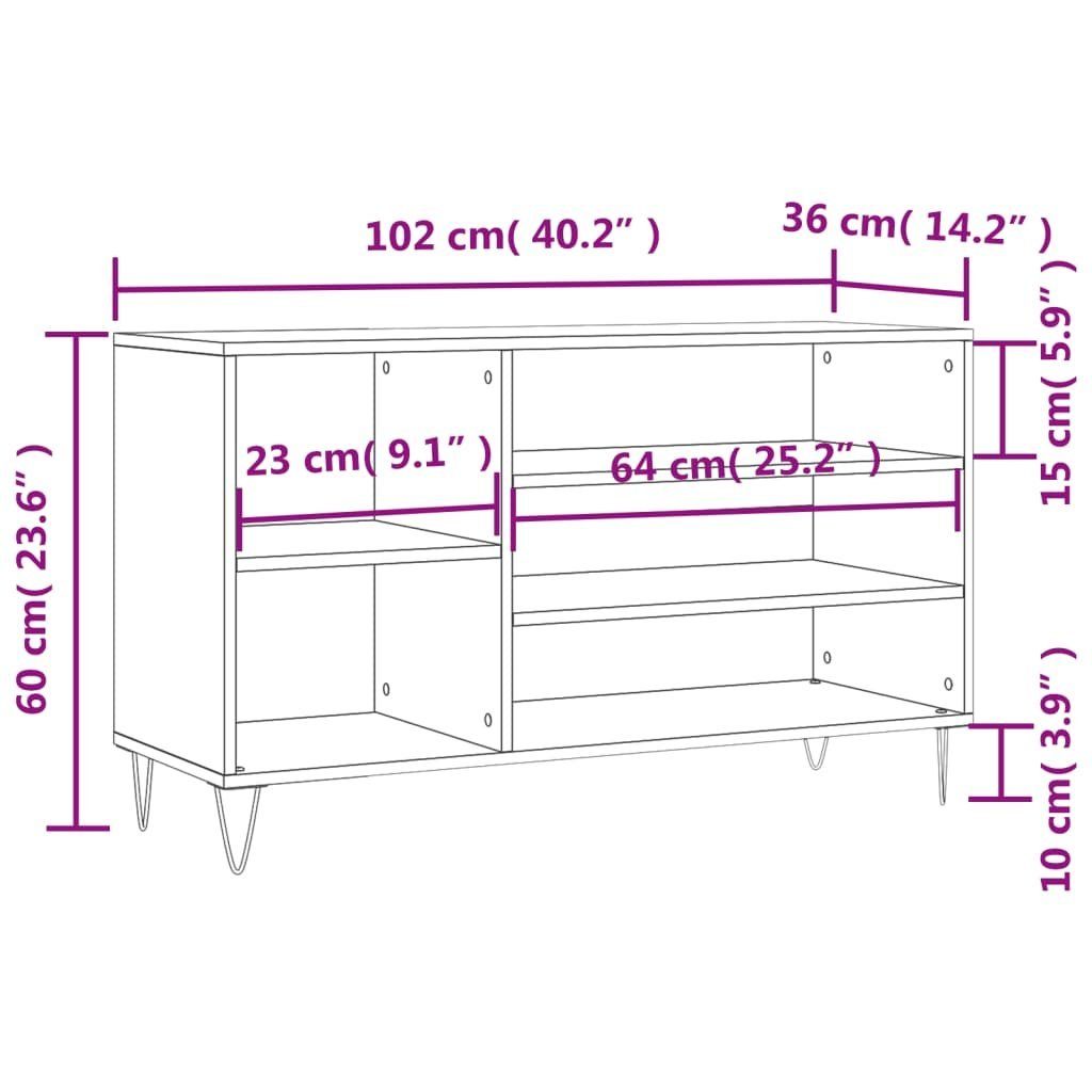 vidaXL Schuhregal Schuhregal Braun 1-tlg. Holzwerkstoff, Braune Eichen-Optik cm 102x36x60 Eiche