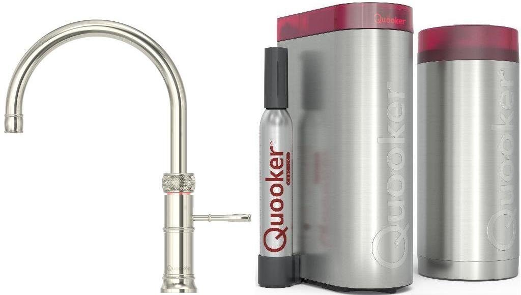 QUOOKER Küchenarmatur QUOOKER CLASSIC FUSION ROUND COMBI B mit CUBE 2 (22CFRNICCUBE) (2-St) 100°C Kochendwasserhahn mit Trinkwassersystem