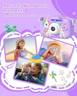 OAEBLLE Kinderkamera (4x opt. Zoom, inkl. mit Silikon-Softhülle für sicheres Fotografieren: Multifunktionales, Kinderkamera, 1080P HD, Bildschirmkamera, 32 GB SD-Karte USB-Kamera)