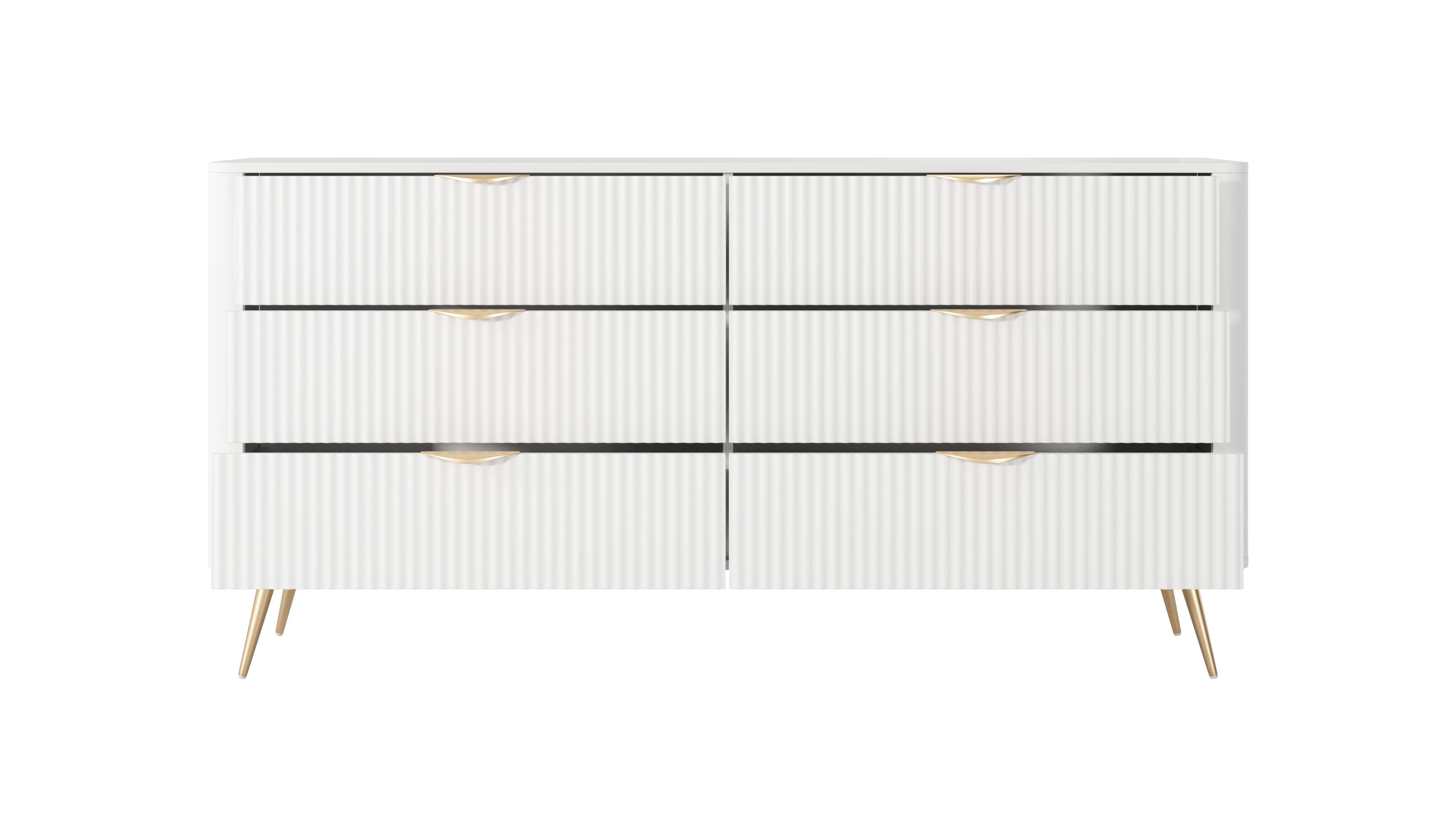 MOEBLO Kommode Pholx B 163 6s (Griffe und Beine aus Metall, geriffelte-Fronten, Sideboard Wohnzimmer Kommode Schlafzimmer Komodenschrank Highboard) – Bild 4 von 5