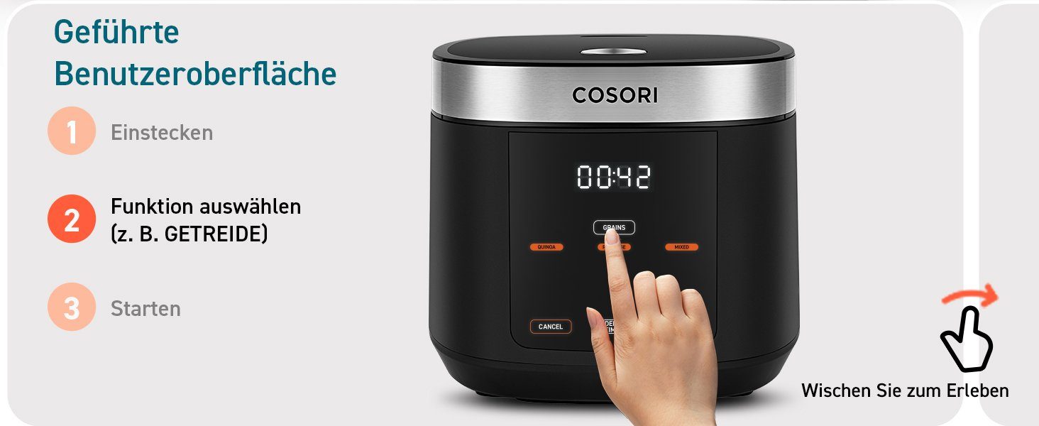 Timer Cosori warmhalten, + l Multikocher Getreide, CRC-R501-KEU 970,00 Suppen, Schüssel,Reis kochen, dämpfen, backen, Zubehör, 5,00 und W,