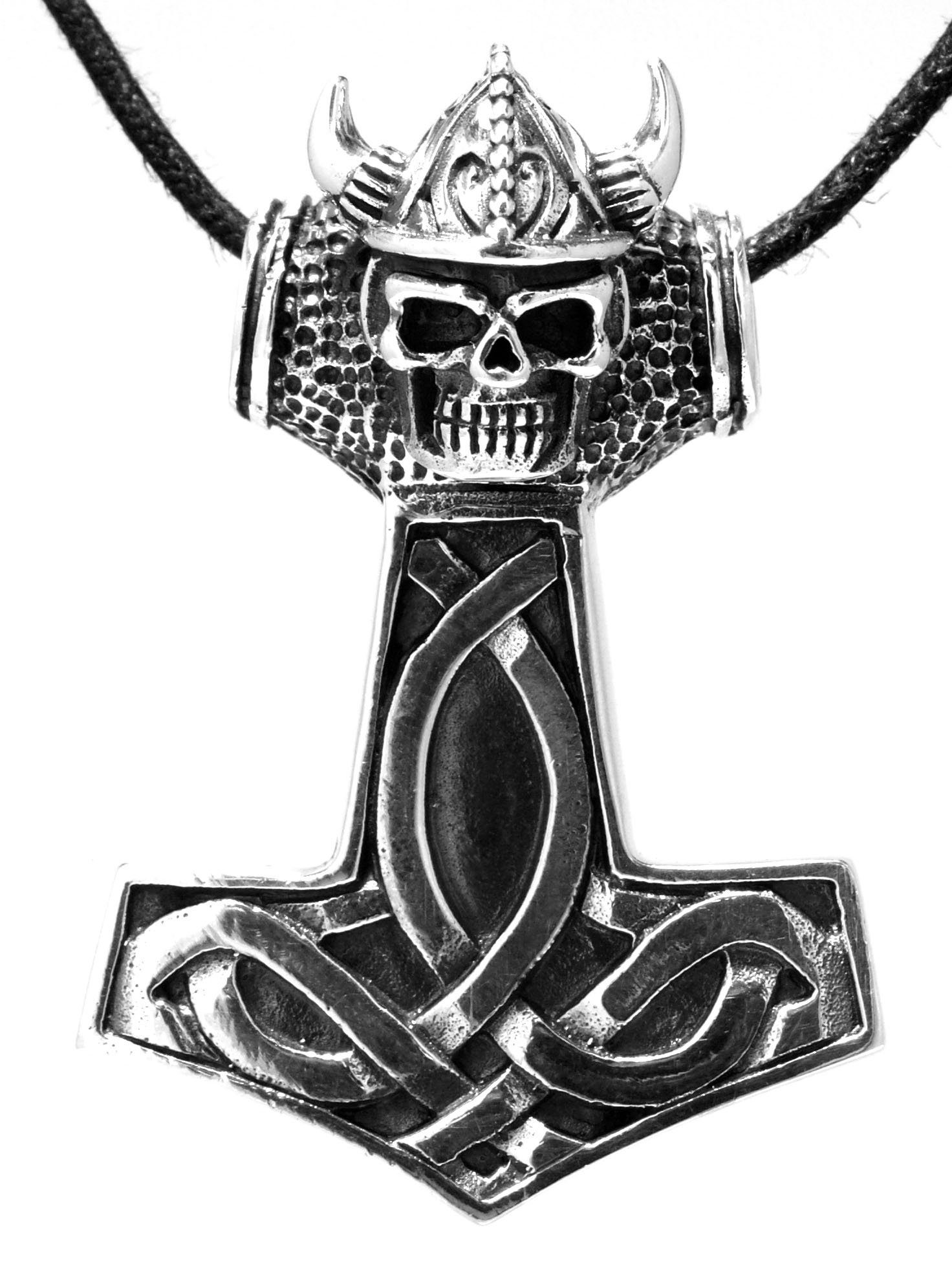 Thorhammer 925 Wikinger Kiss of Silber Totenkopf Leather Thorshammer Kettenanhänger