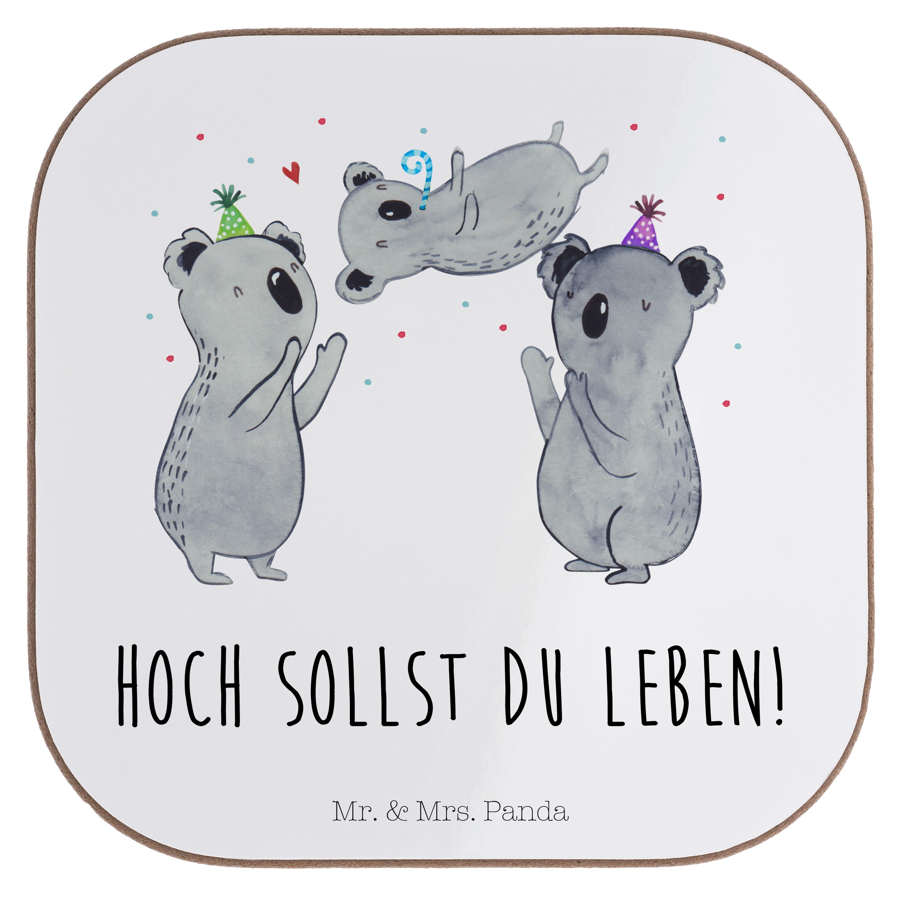 Mr. & Mrs. Panda Getränkeuntersetzer Koalas feiern Geburtstag - Weiß - Geschenk, Geburtstagsfeier, Geburts, 1-tlg.
