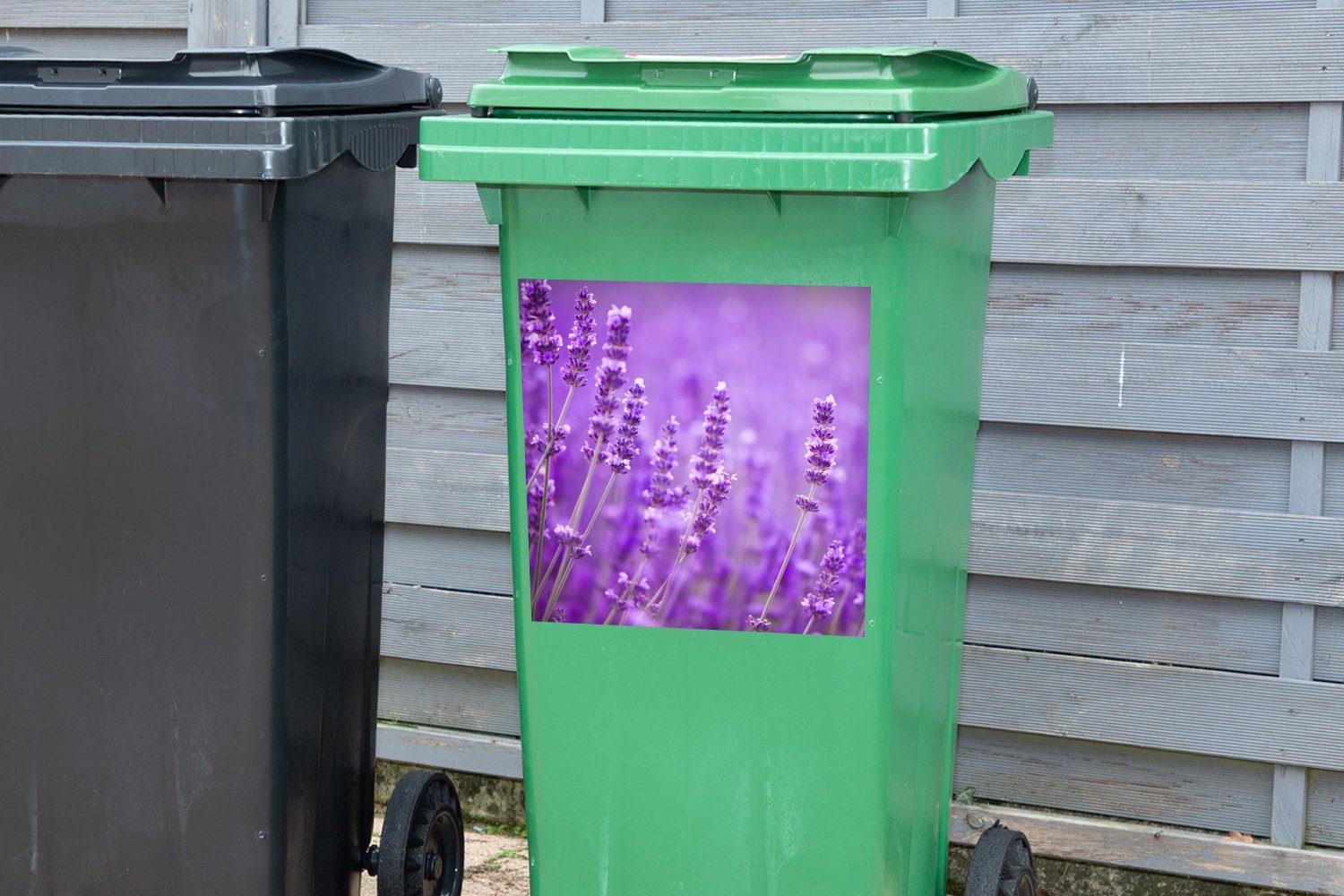 Mülleimer-aufkleber, Blumen (1 Container, Nahaufnahme Lila - Lavendel Abfalbehälter MuchoWow - Wandsticker - St), Sticker, Mülltonne,