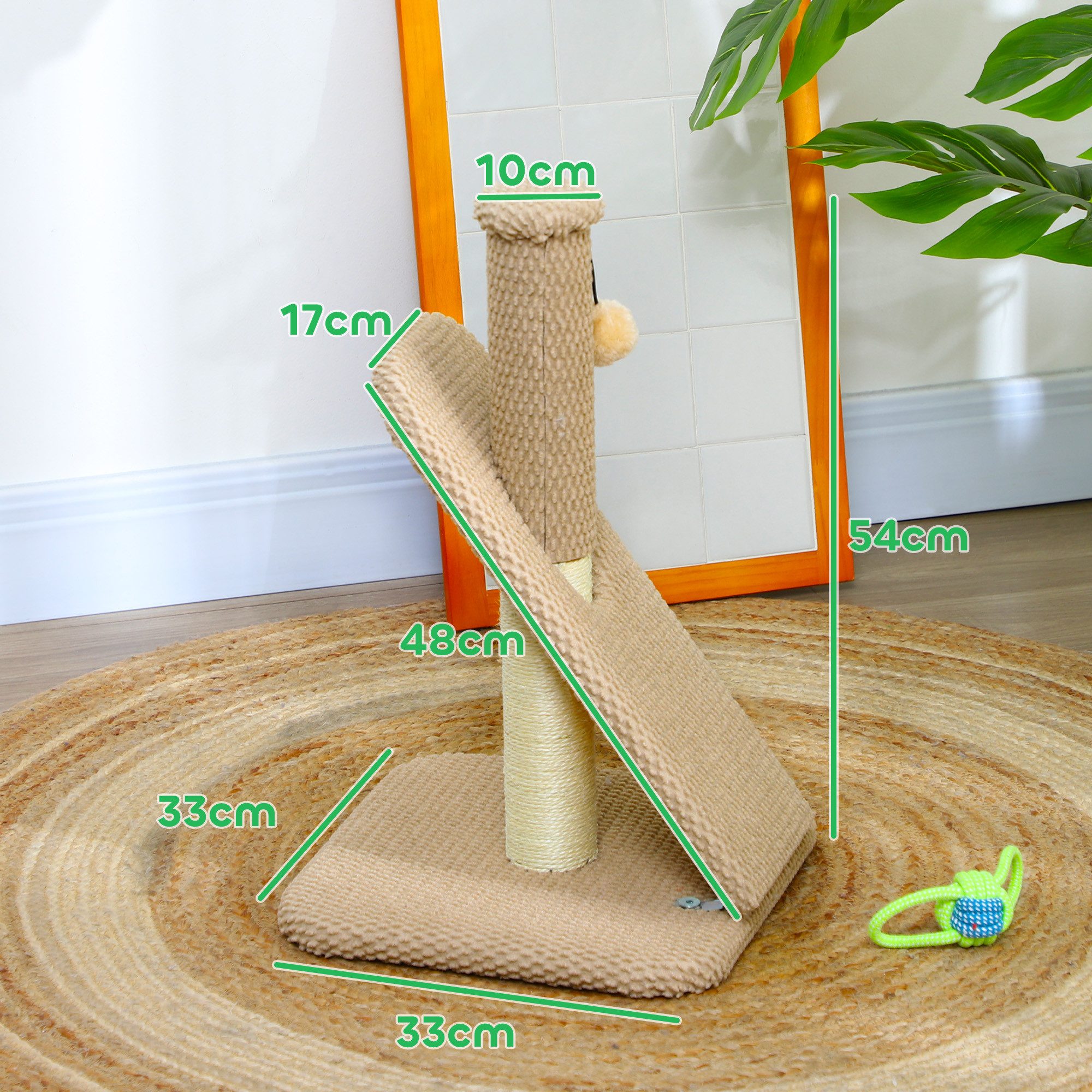 PawHut Kratzbaum Kratzsäule Kratzstamm mit Spielball für kleine Katzen, Indoor, Cremeweiß