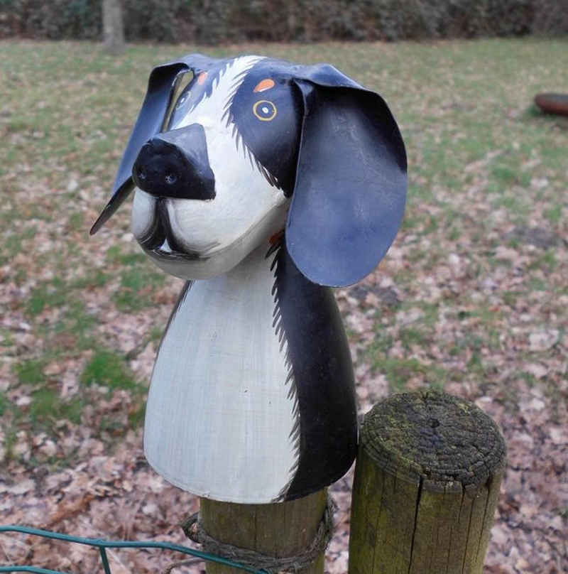 Deko-Impression Dekofigur Zaunfigur Pfahlhocker Zaunhocker Hund m. Schlappohren schwarz-weiß (1 St)