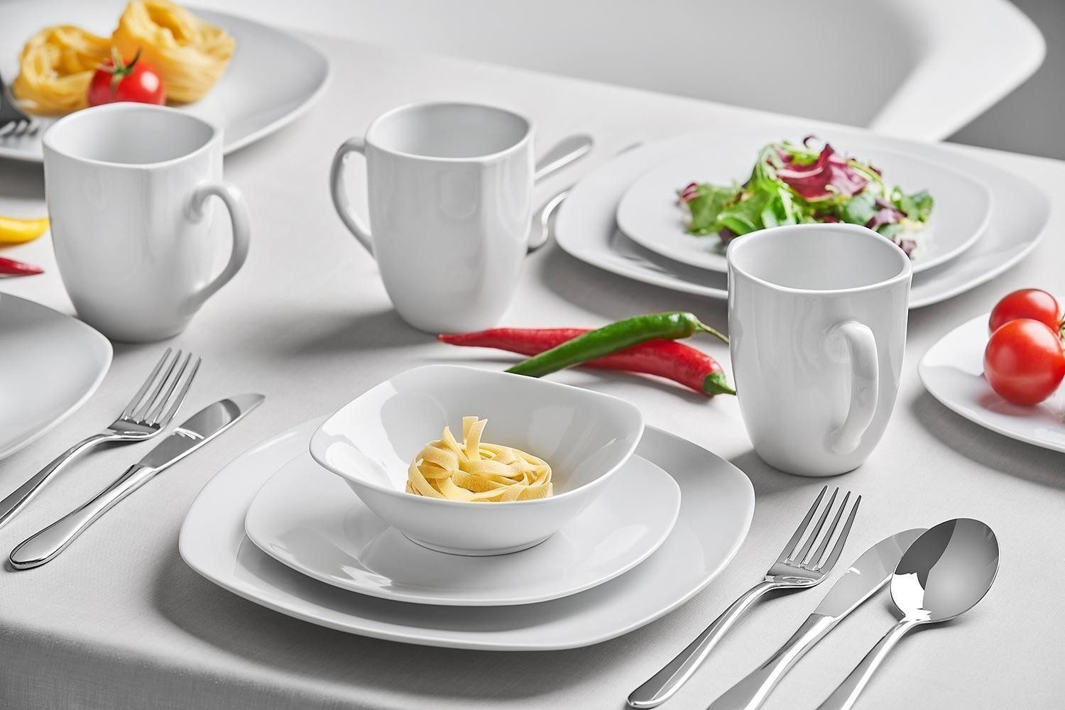 van Well Kombiservice ARONA, 16-teilig, Weiß, spülmaschinenfest, 4 Personen, Porzellan, mikrowellengeeignet