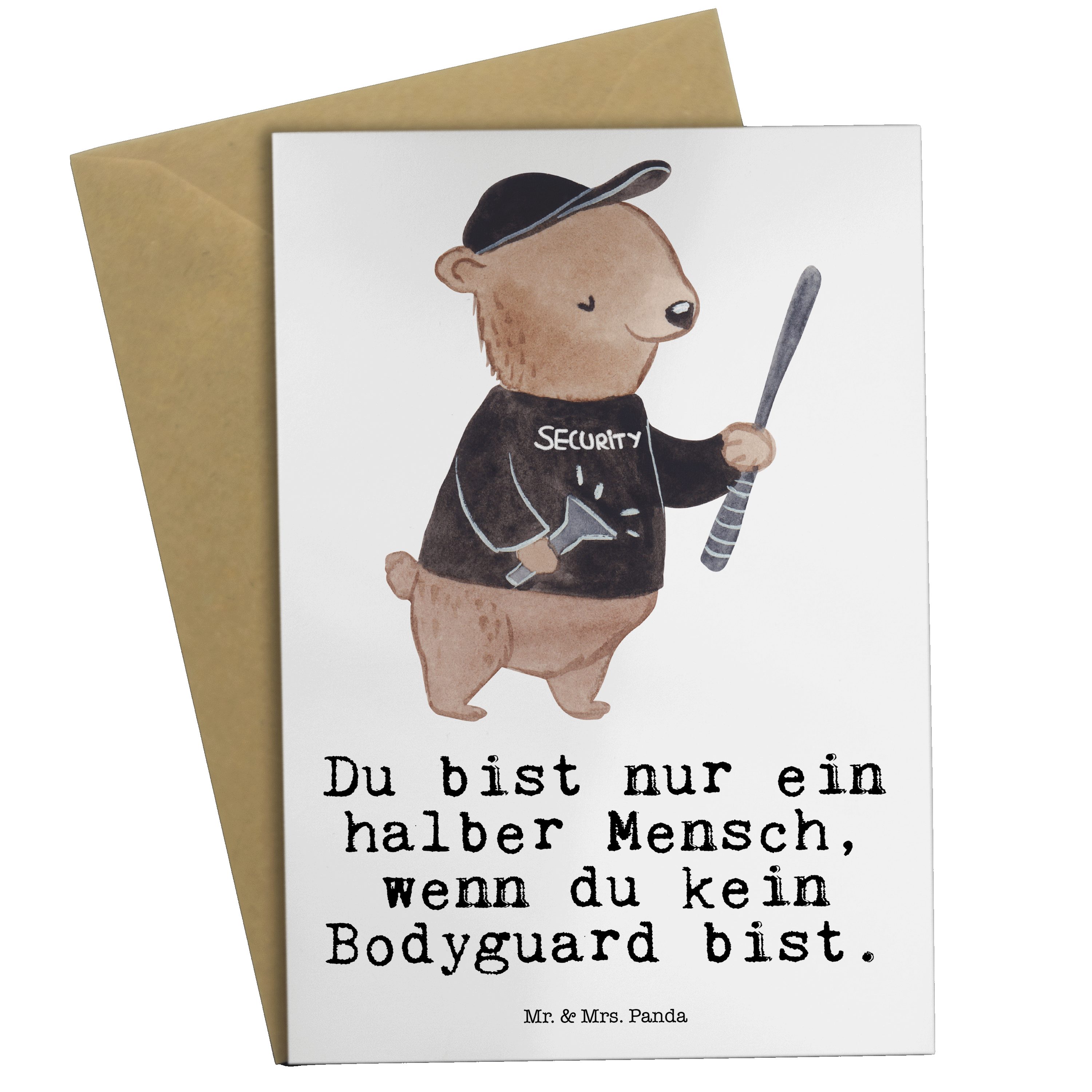& Karte, Einla Grußkarte Geschenk, Weiß Beruf, mit Bodyguard Mr. - Panda Herz - Klappkarte, Mrs.
