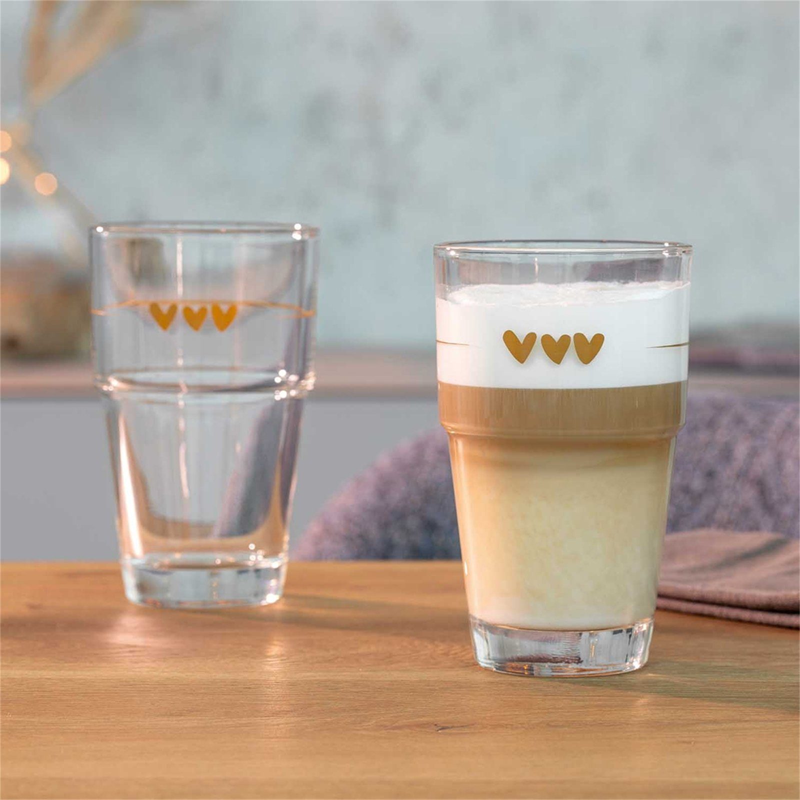 LEONARDO Latte-Macchiato-Glas Becher 410 ml Solo Glas, Kaffeeglas Herzen