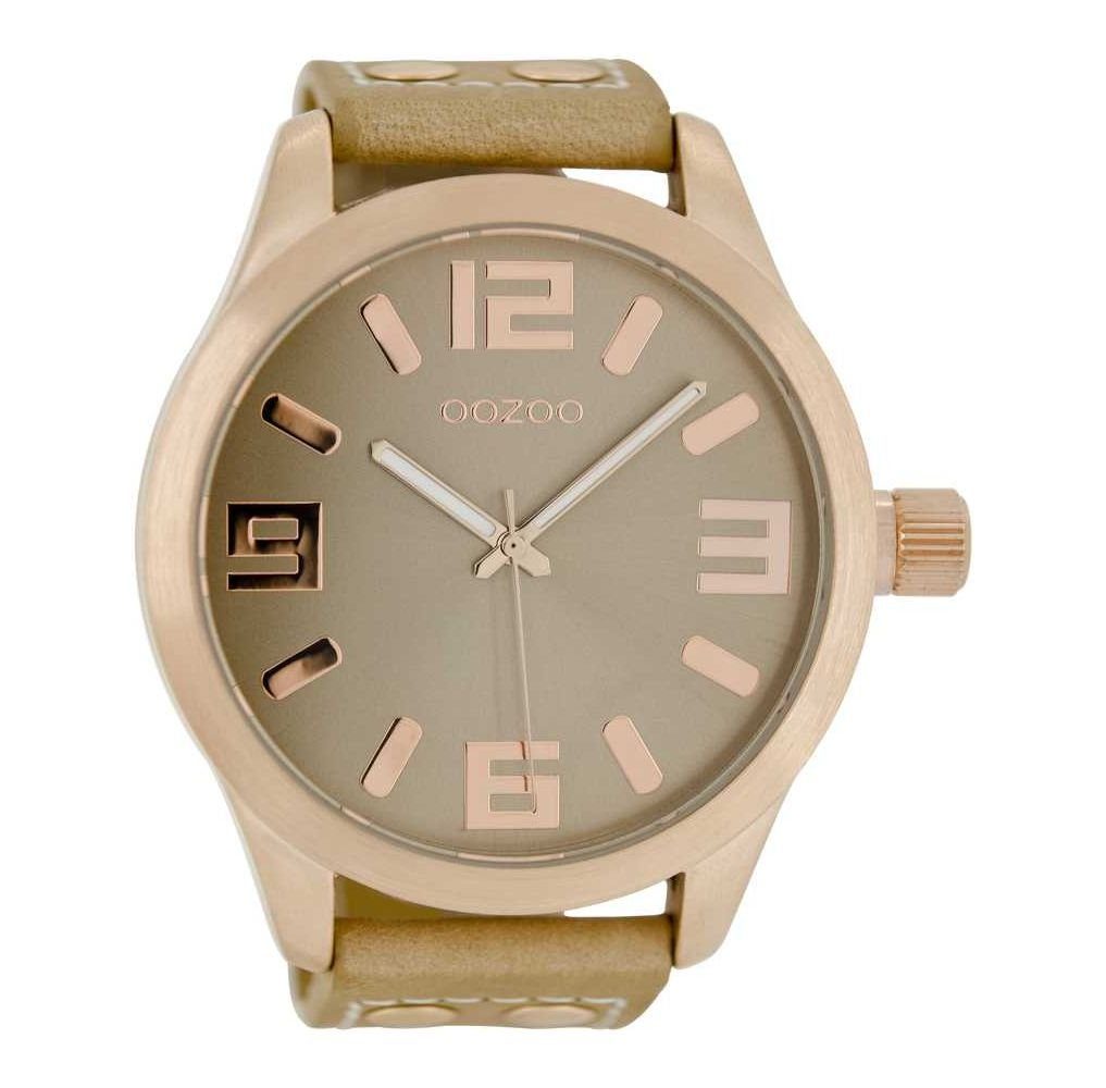 OOZOO Quarzuhr Basic XXL Herrenuhr C1101 Rosé Lederband Beige 50 mm günstig online kaufen