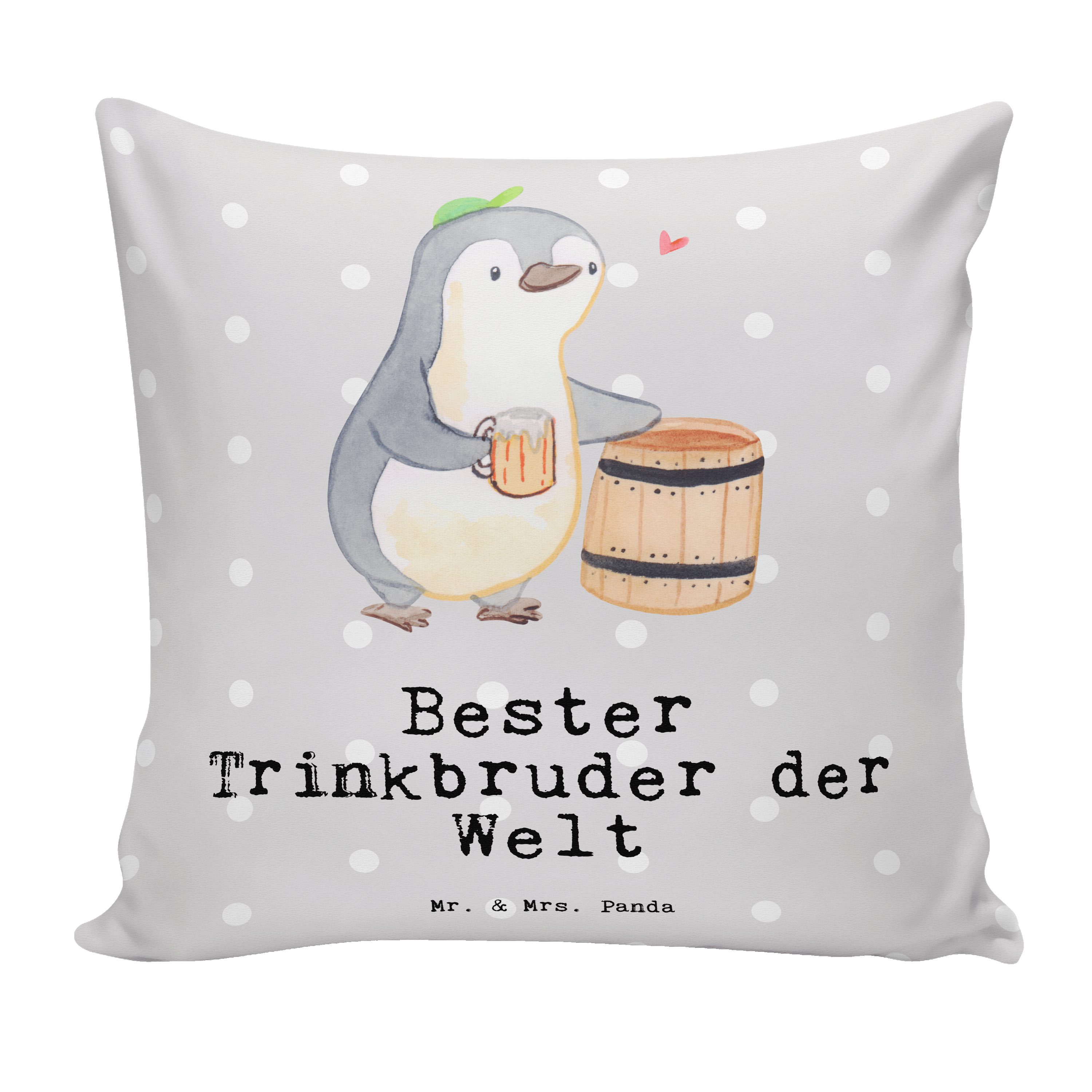 Mr. & Mrs. Panda Dekokissen Pinguin Bester Trinkbruder der Welt - Grau Pastell - Geschenk, Geburt