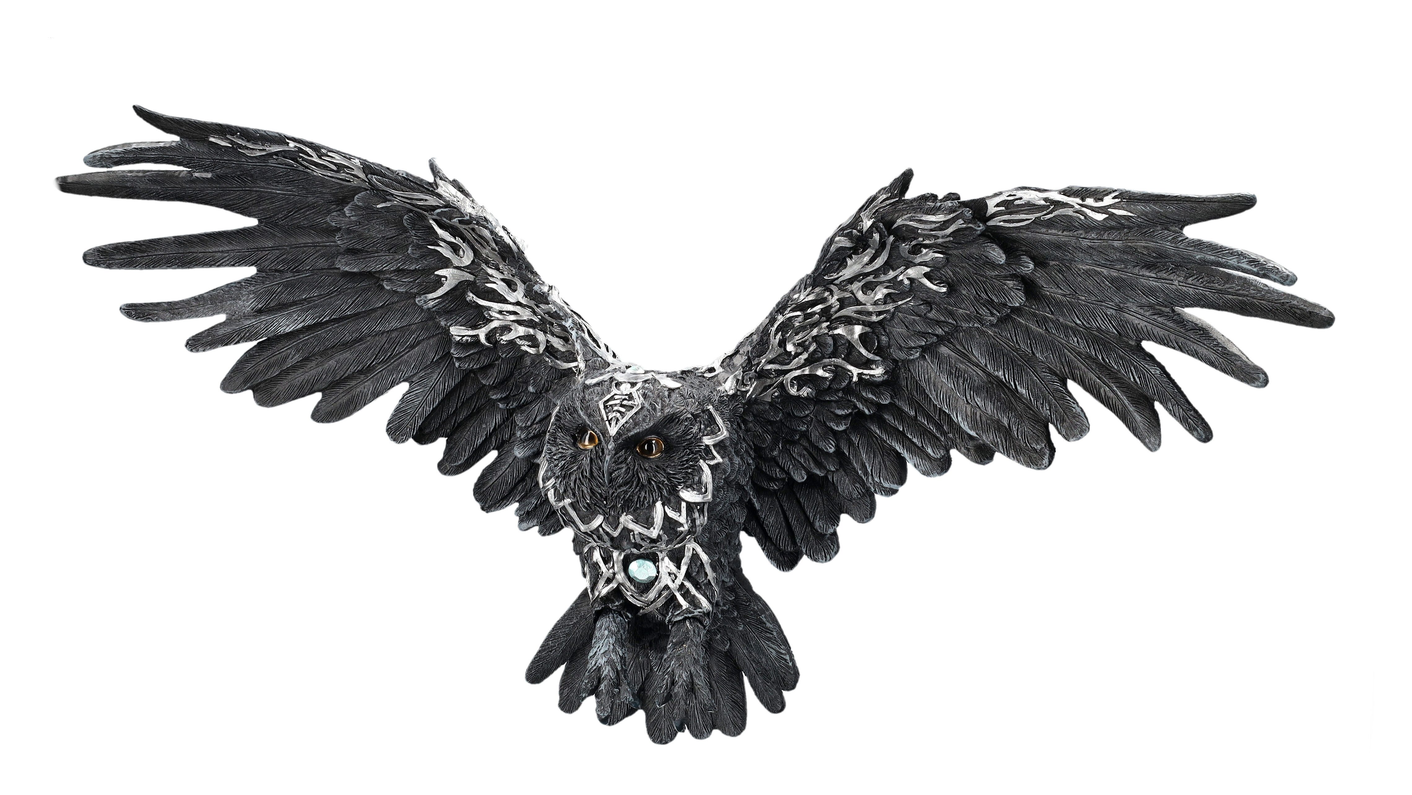 Wanddekoobjekt Wandrelief - Schwarze keltische Eule - Tierfigur Fantasy Wandbehang