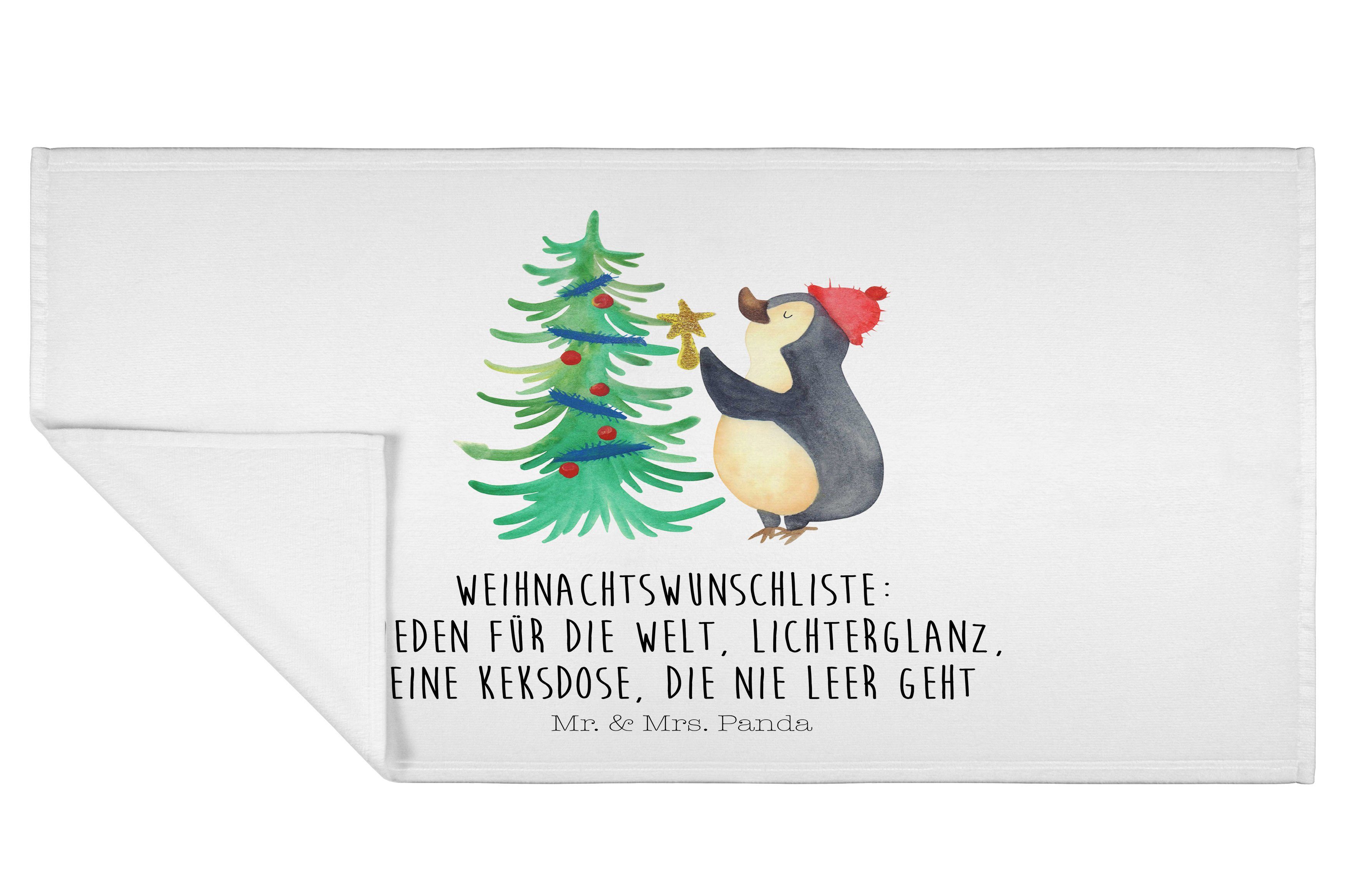 Mr. & Mrs. Panda Handtuch Pinguin Weihnachtsbaum - Weiß - Geschenk, Strandtuch, Weihnachten, Winter, Saunatuch, Badetuch, Handtuch, Duschtuch, Nikolaus, Wintermotiv, (1-St)