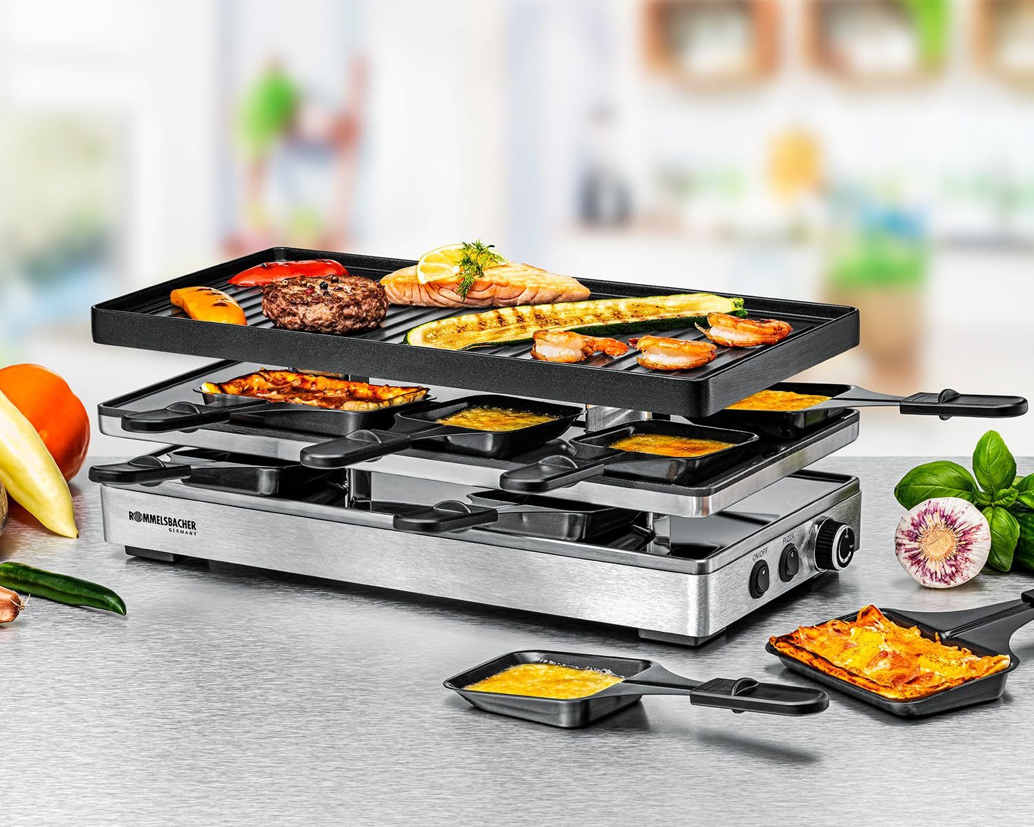 Rommelsbacher Raclette RCP 1800, 1800 W Leistung, PFAS-freie Antihaftbeschichtung