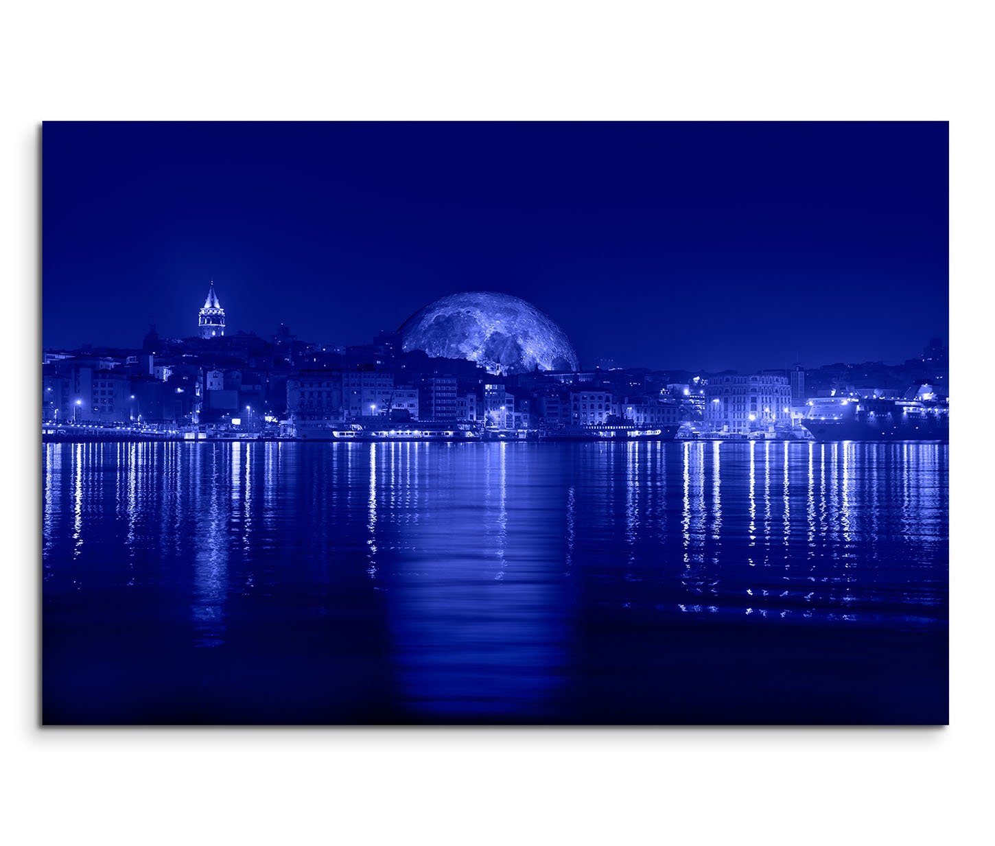 Leinwandbild 120x80cm Wandbild Istanbul Galataturm und -brücke Bosporus Nacht
