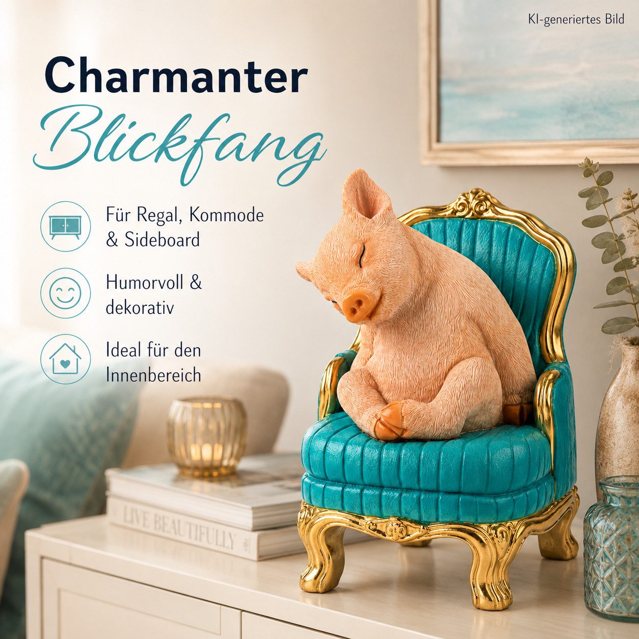 Werner Voß Dekofigur Dekofigur Schwein auf Sessel – humorvolle Tierfigur aus Polyresin 22cm (1 St) – Bild 2 von 5