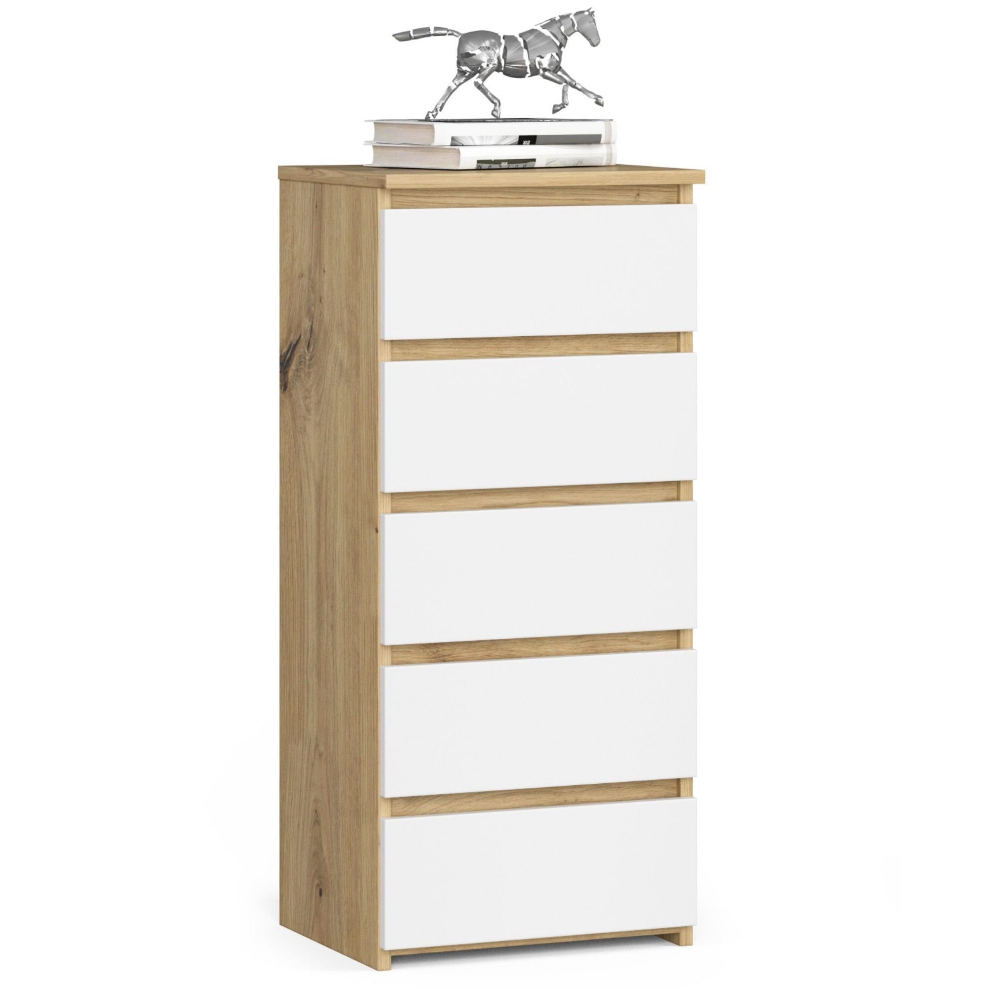 Raumhirsch Furniture Kommode mit 5 Schubladen 40 cm breit Holz Schrank, (viele Farbvarianten - Maße: 40 x 92 x 35 cm) - Hochwertig & stabil