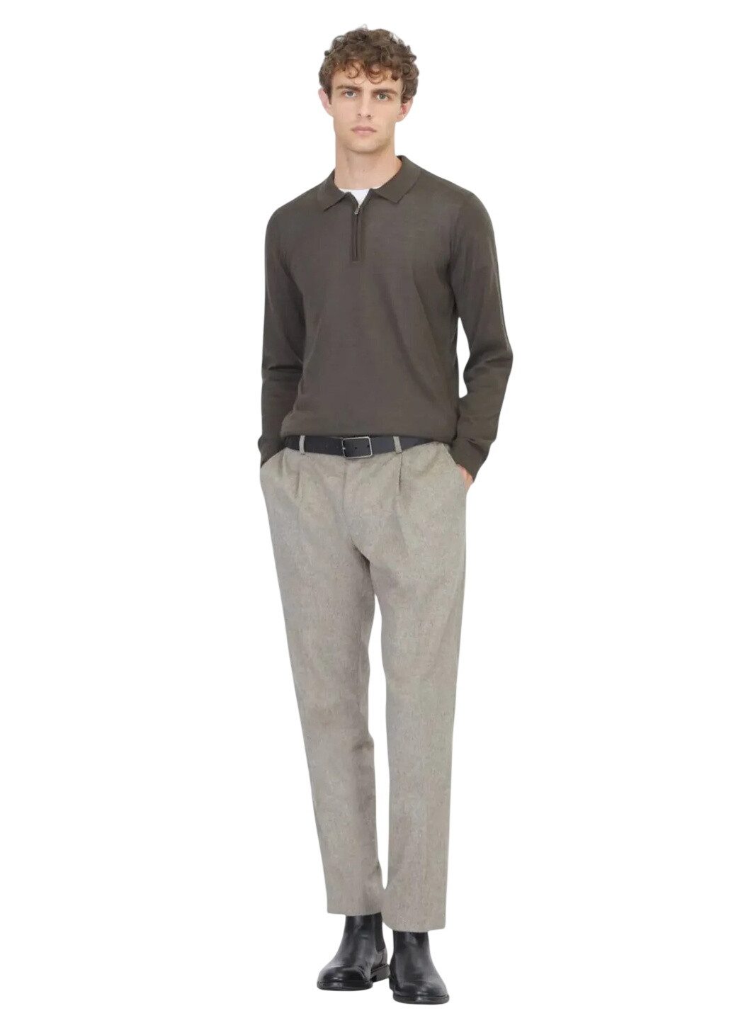 RAMSEY Longpullover Khakifarbenes Strick-Sweatshirt