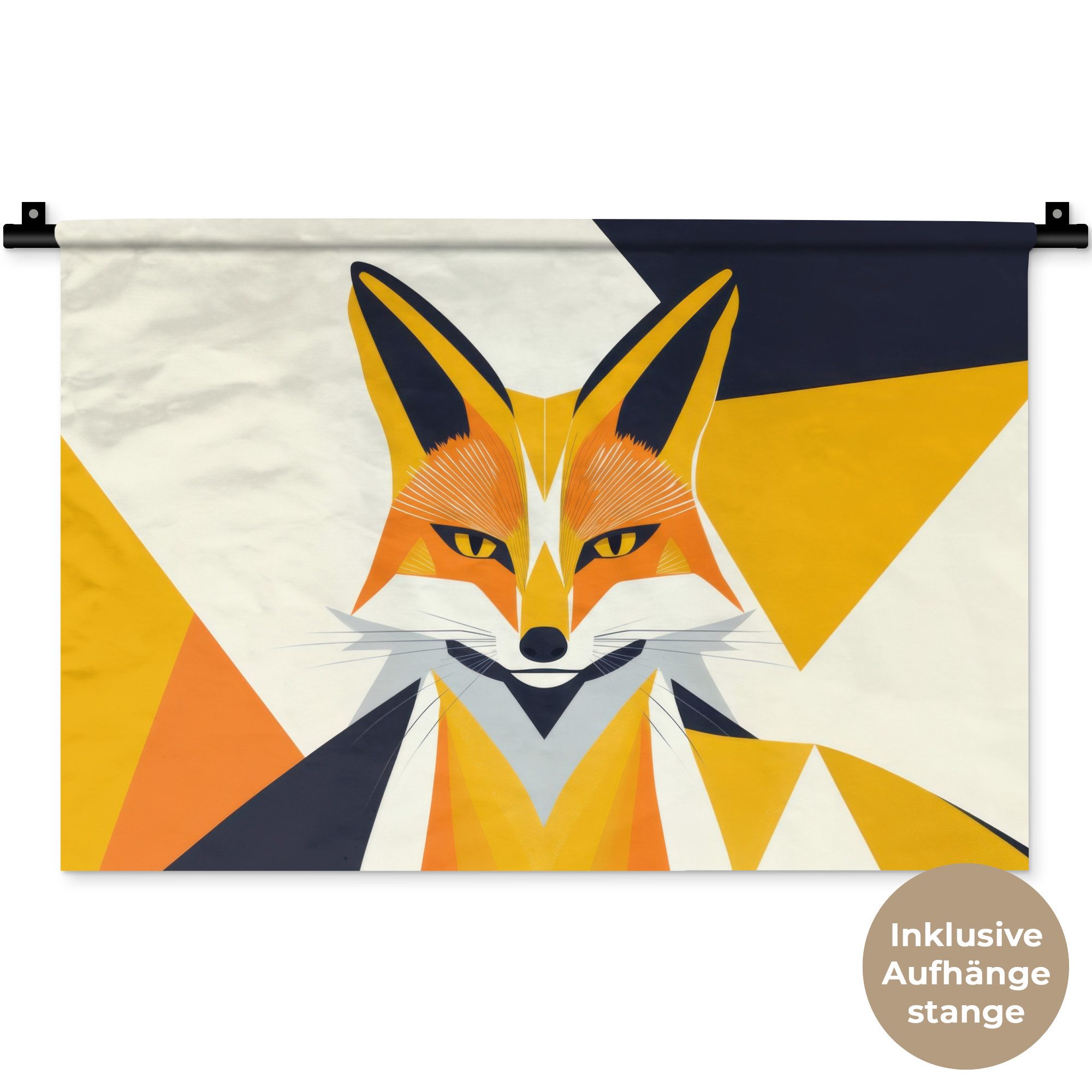 MuchoWow Wandteppich Fuchs - Orange - Abstrakt - Dreiecke, Rechteckig, Höhe: 3 mm, Wandteppich für Wohnzimmer, Schlafzimmer, 60x40 cm