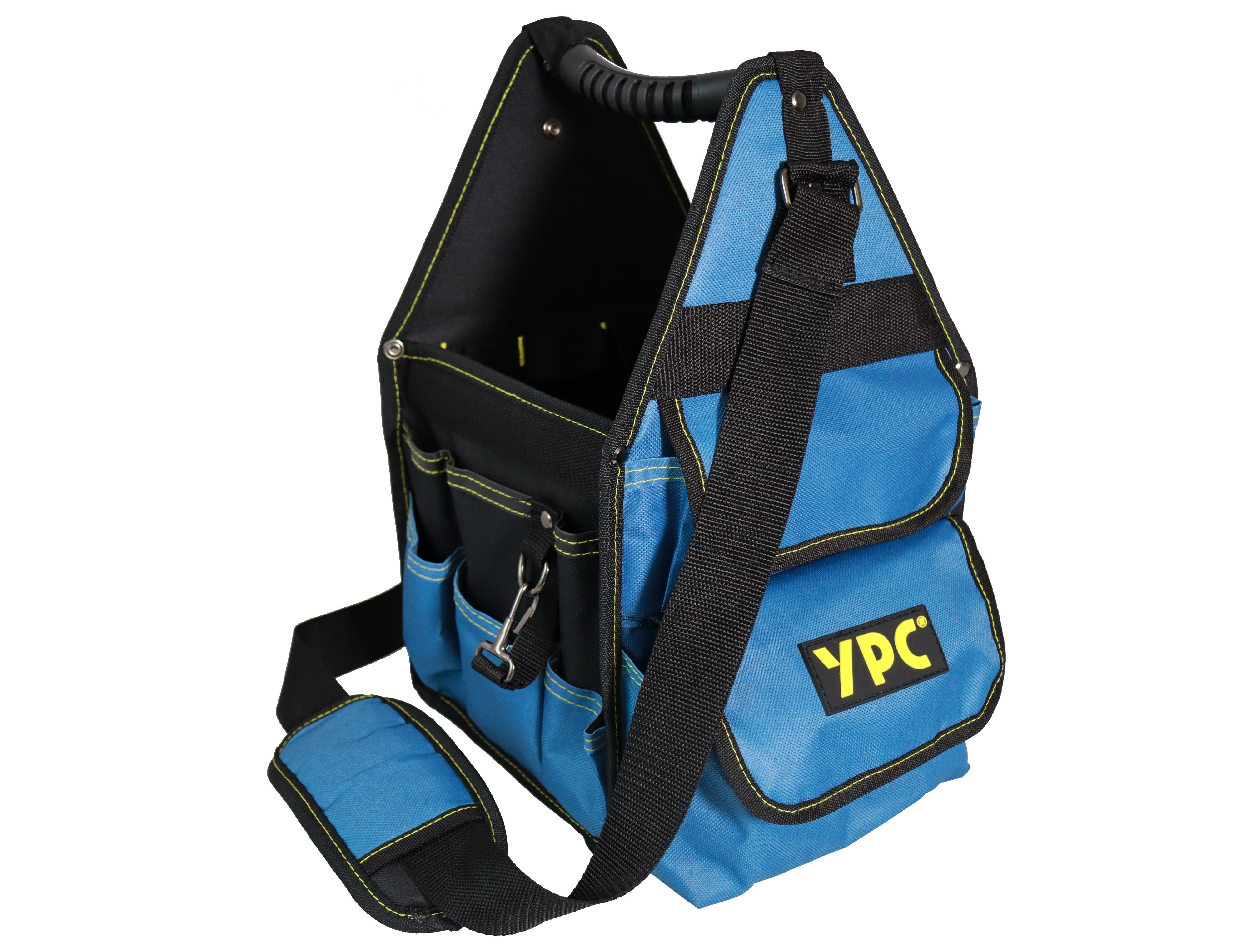 YPC Werkzeugtasche "Henchman" Werkzeugkorb L, offene Werkzeugtasche, 46x23x23cm, 10 kg Tragkraft, Tragetasche für Werkzeug mit Haltern, Fächern und Einschüben Blau