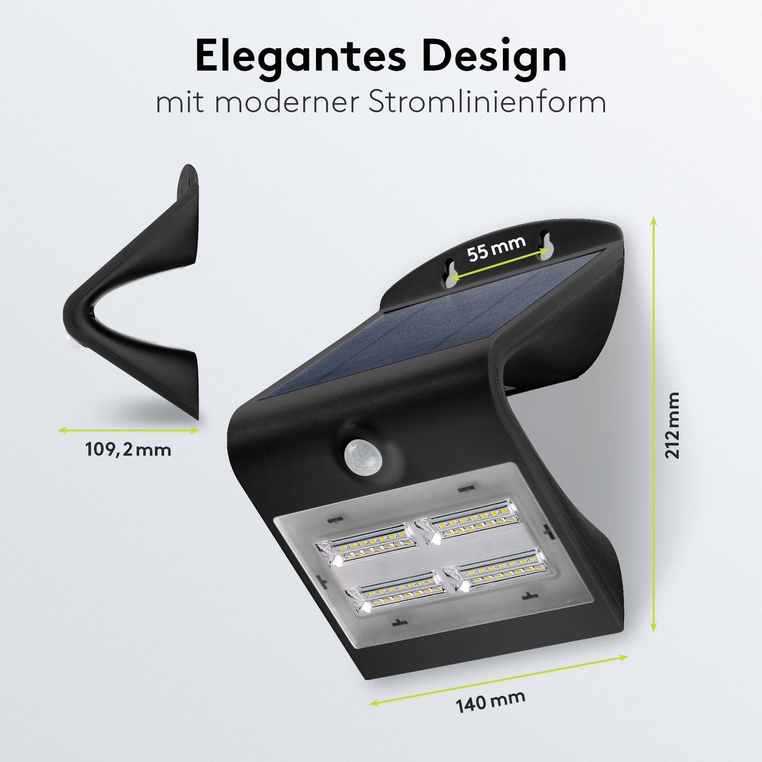 Goobay LED Solarleuchte LED Solar Außenstrahler mit Bewegungsmelder 3,2 W Scheinwerfer, LED fest integriert, Neutralweiß, 4000 K / 400 lm / Hochwertiges Solarpanel / Schwarz