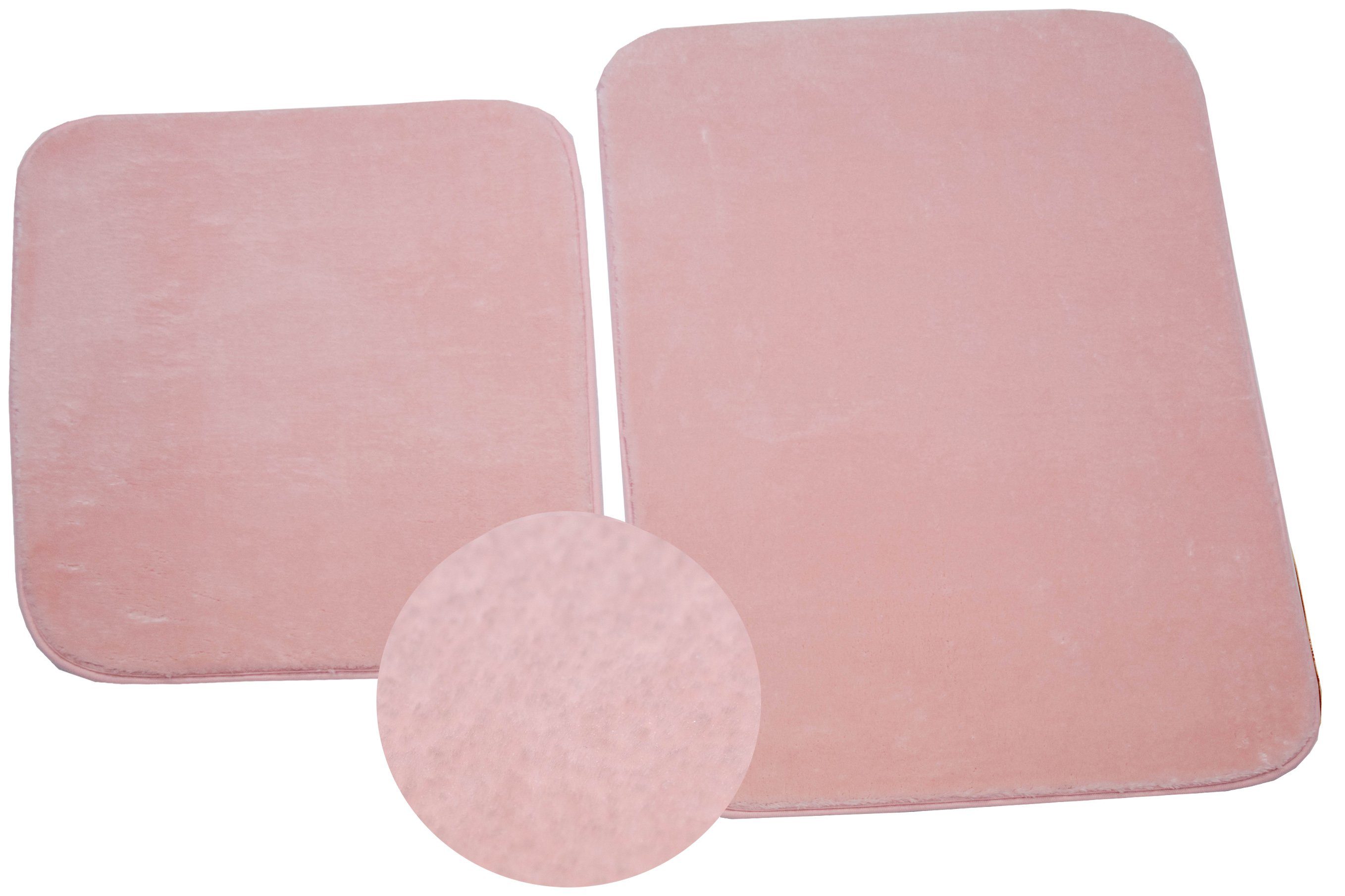 Teppich Badteppich WC Set 2 teilig waschbar in rosa, TeppichHome24, rechteckig, Höhe: 18 mm