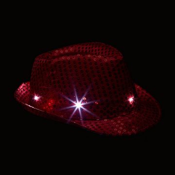 relaxdays Trilby Pailletten Hut LED Rot
