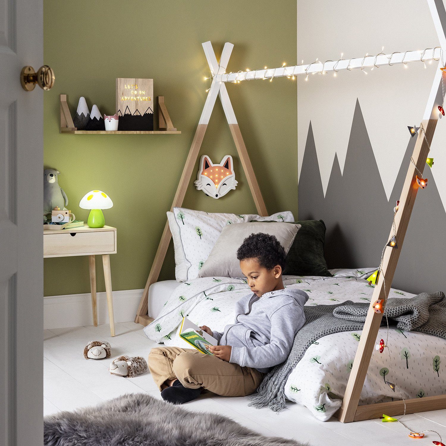 Lights4fun LED-Lichterkette 30er Woodland Filz Kinder Lichterkette