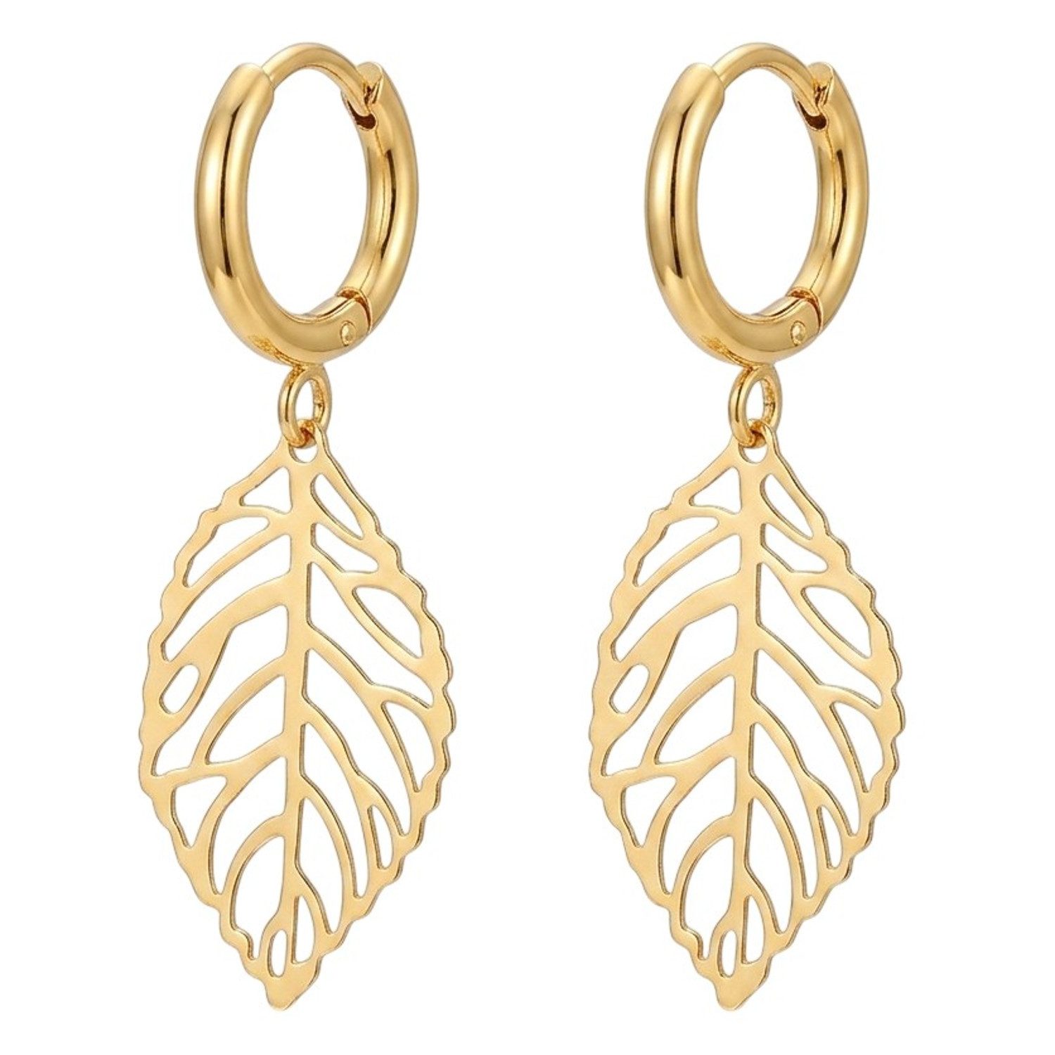 KARMA Paar Ohrhänger Blatt Gold 4 cm Edelstahl Damenohrringe Ohrringe (wasserfest rostfrei hypoallergen, 2-tlg., Damen Geschenk für Sie), Ohrschmuck Damenschmuck Ohrschmuck