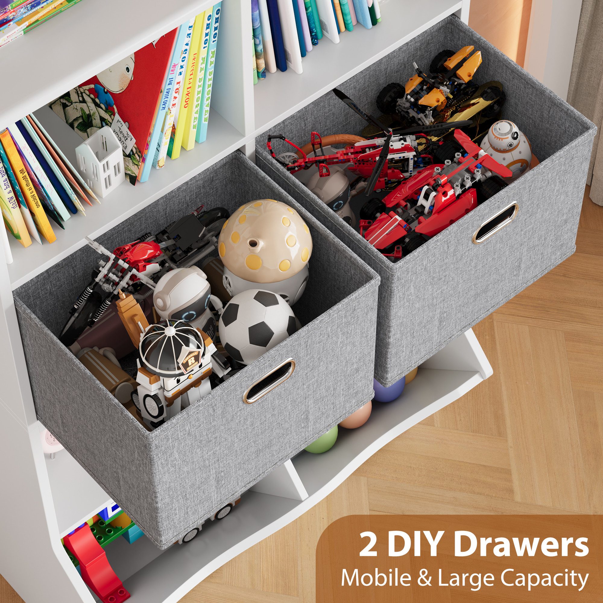 HOMECHO Toy Chest, Children's Shelf with 8 Shelves and 2 Fabric Drawers