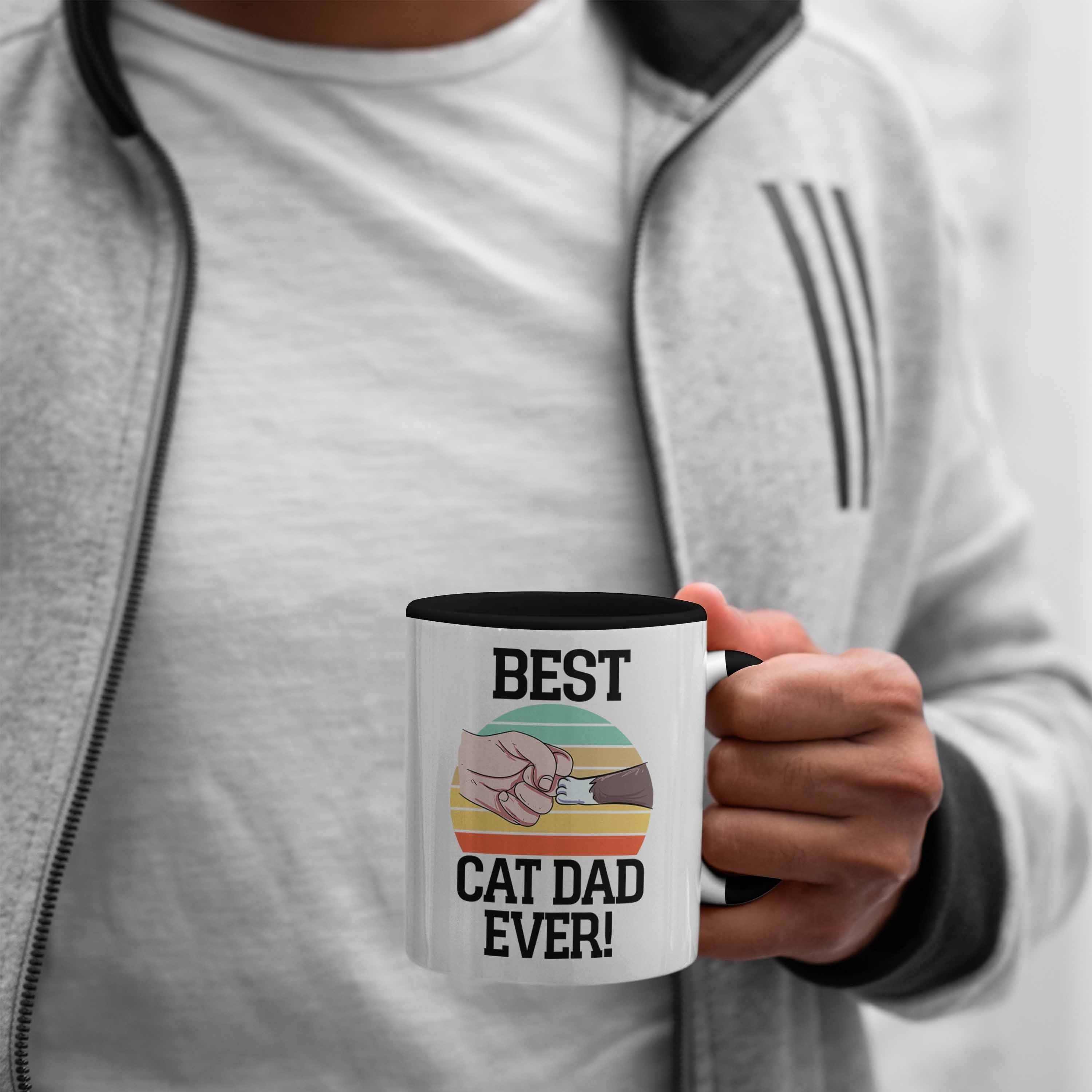 Trendation Katzen-Papa Ever Katzenmotiv Geschenkidee Dad Best Tasse für Cat Tasse Schwarz