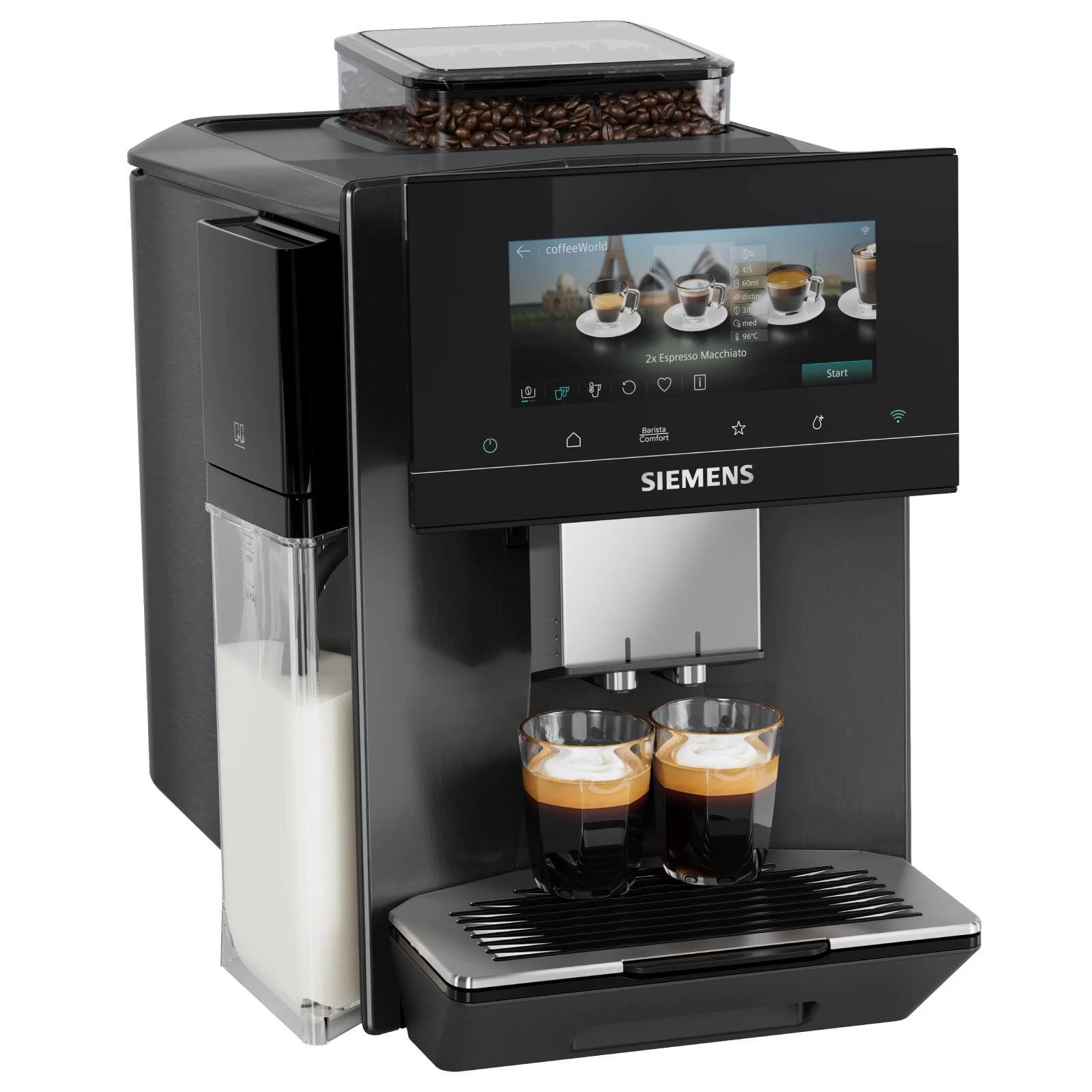 SIEMENS Kaffeevollautomat EQ900 plus iAroma Dark inox, Integriertes Milchsystem, 6,8" Touch-Display, auto