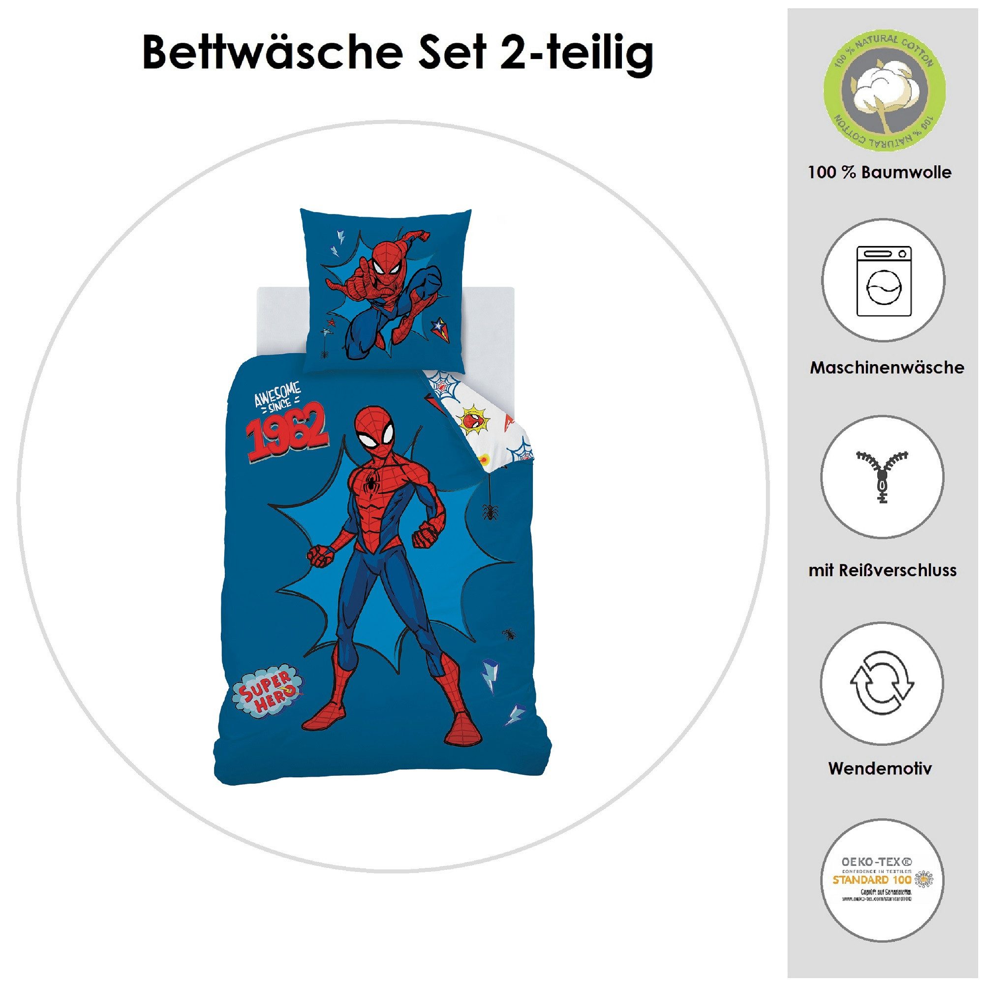 Familando Kinderbettwäsche Spiderman "Awesome" 135x200 80x80 günstig online kaufen