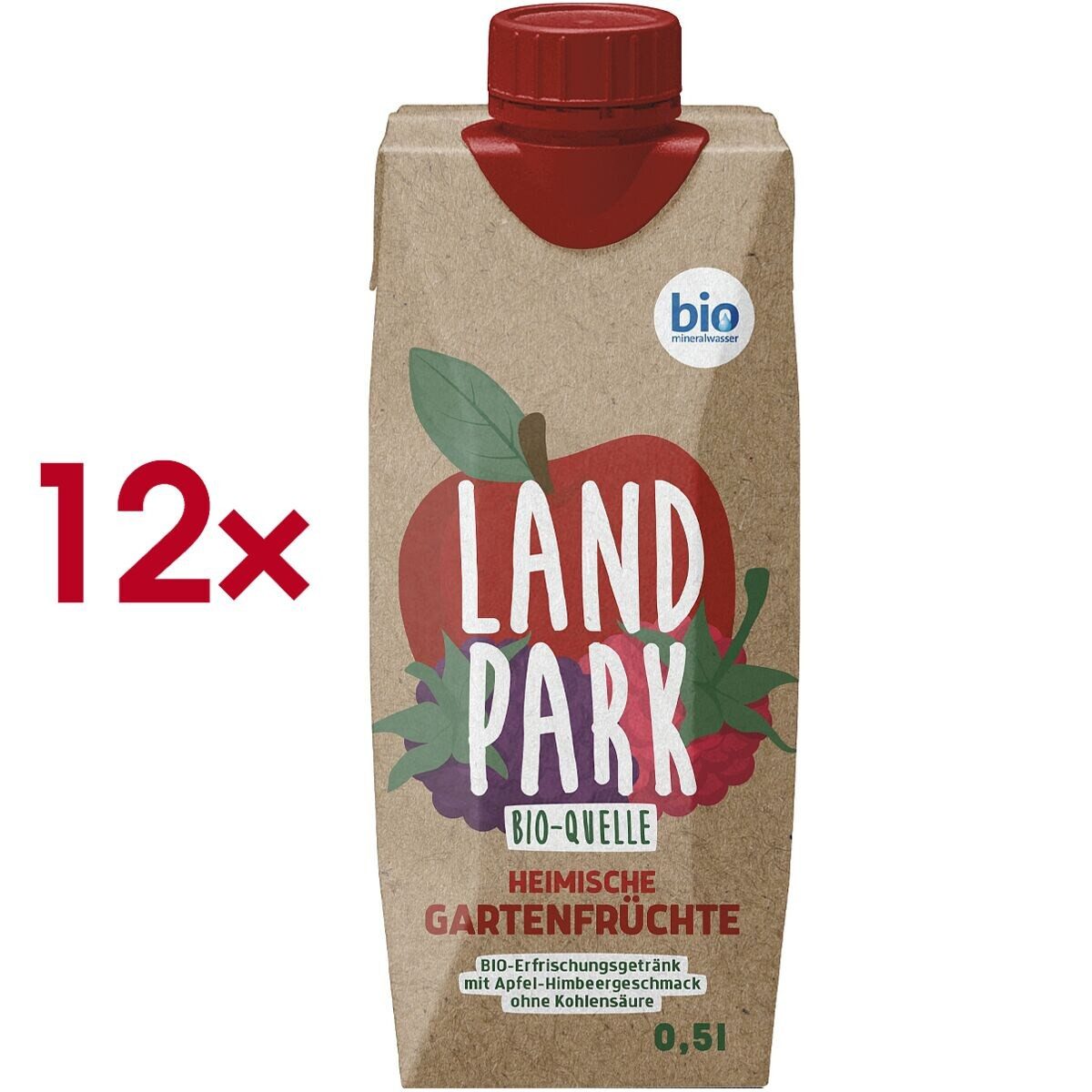 LANDPARK Trinkwasser Heimische Gartenfrüchte, 12x 0,5 Liter, Mineralwasser mit Apfel-Himbeergeschmack