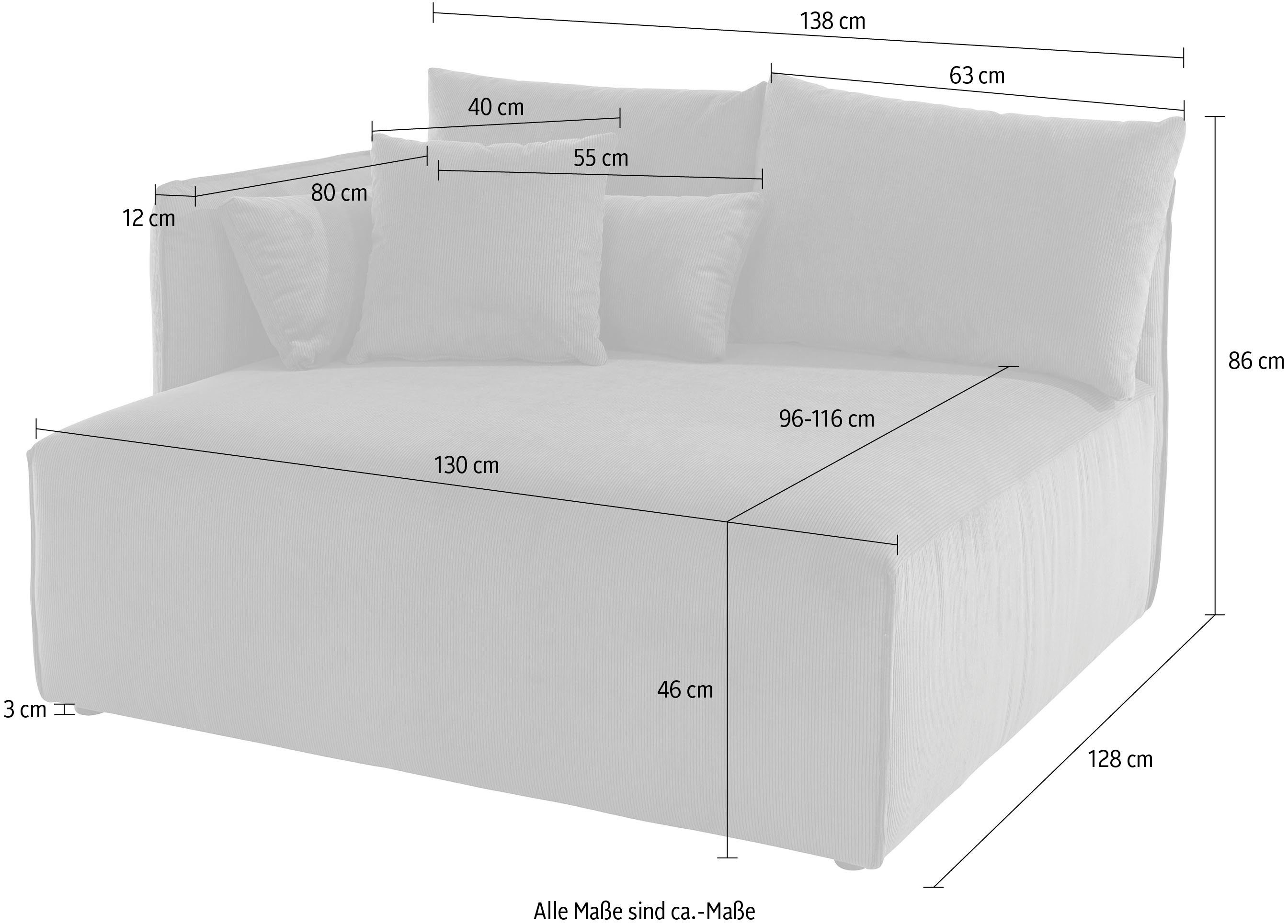 Lounge-Modul andas Zusammenstellen, cm Nöre, zum kurzes 138 mane Breite Tiefe 128 cm, -