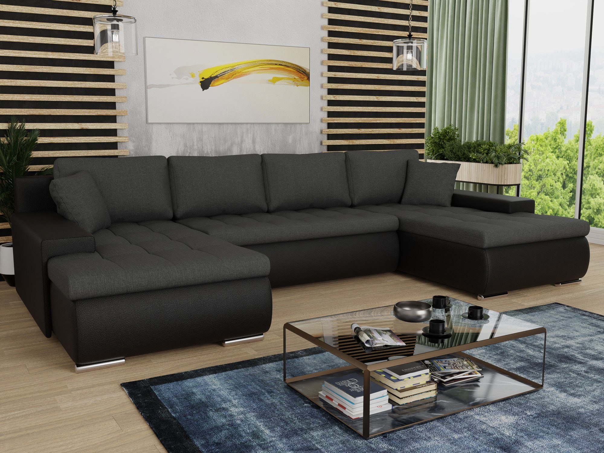 Sofnet Wohnlandschaft Faris U, mit Schlaffunktion und Bettkasten, Ecksofa, U -Form Couch, Schlafsofa mit Wellenfeder, Sofa U-form