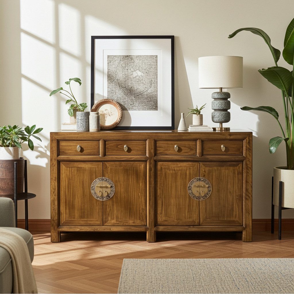 OPIUM OUTLET Sideboard Kommode Schrank Hochzeitsschrank Asia Möbel (Breite x Tiefe x Höhe: 150 cm x 40 cm x 85 cm, komplett montiert, kastanien-braun), chinesisch asiatisch orientalisch vintage