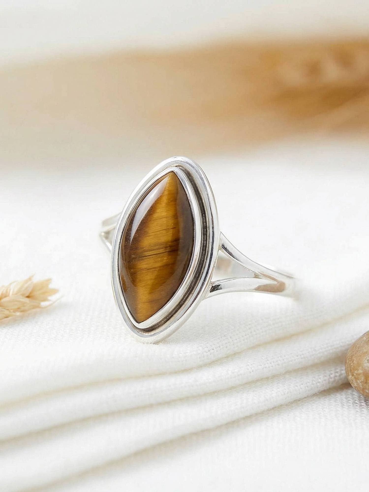 mantraroma Silberring SARALA Ellipse aus 925 Silber mit Tigerauge (Ring mit günstig online kaufen